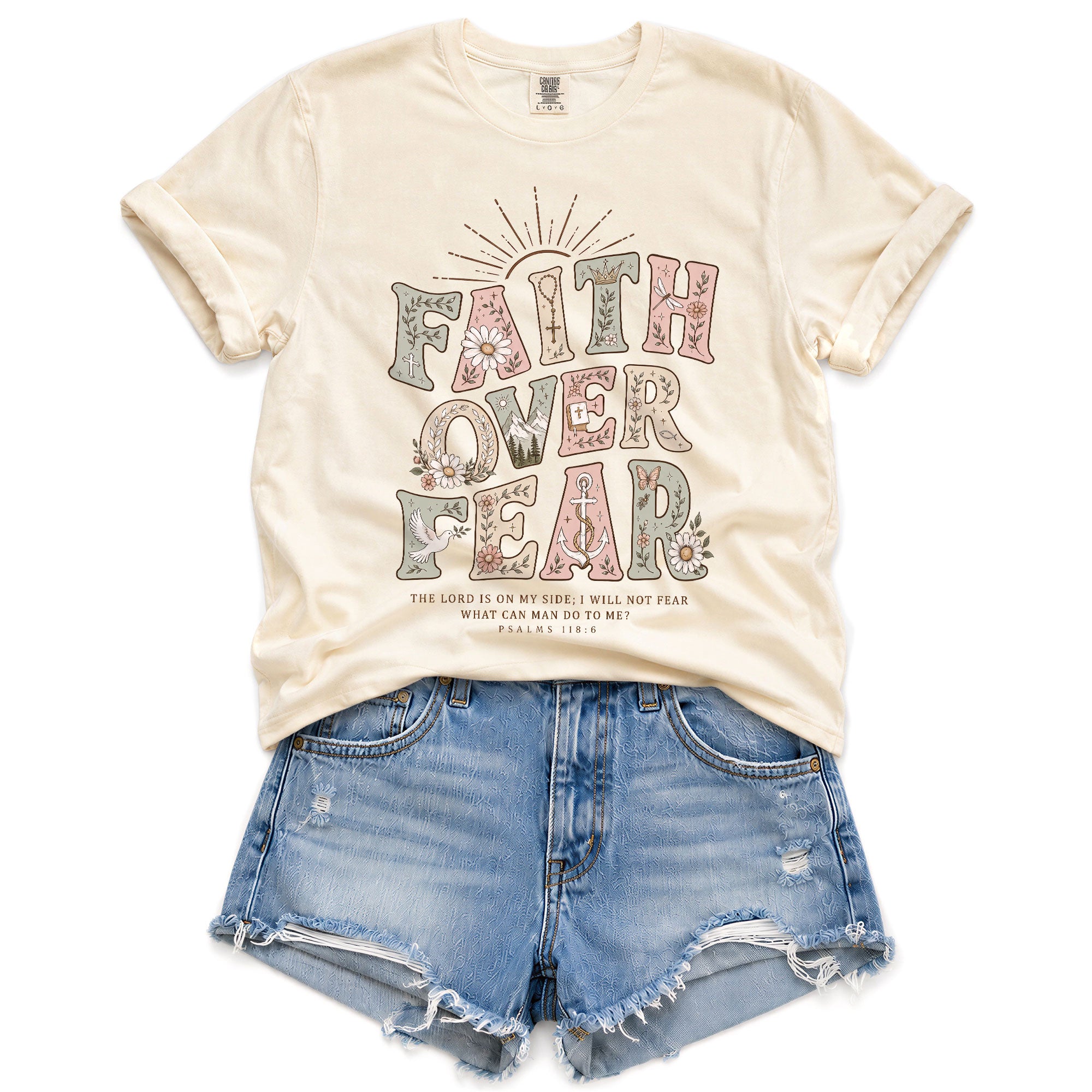 Faith Over Fear Psalms Scripture Christian Graphic Oversized Tee Shirt For Women