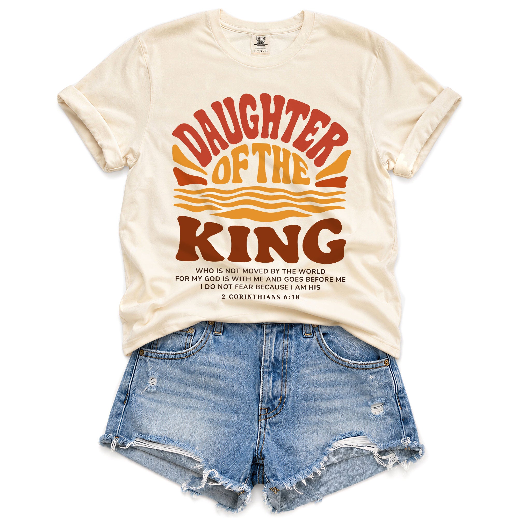 Daughter Of The King Retro Sunset Waves 2 Corinthians 6 18 Christian T Shirt Women