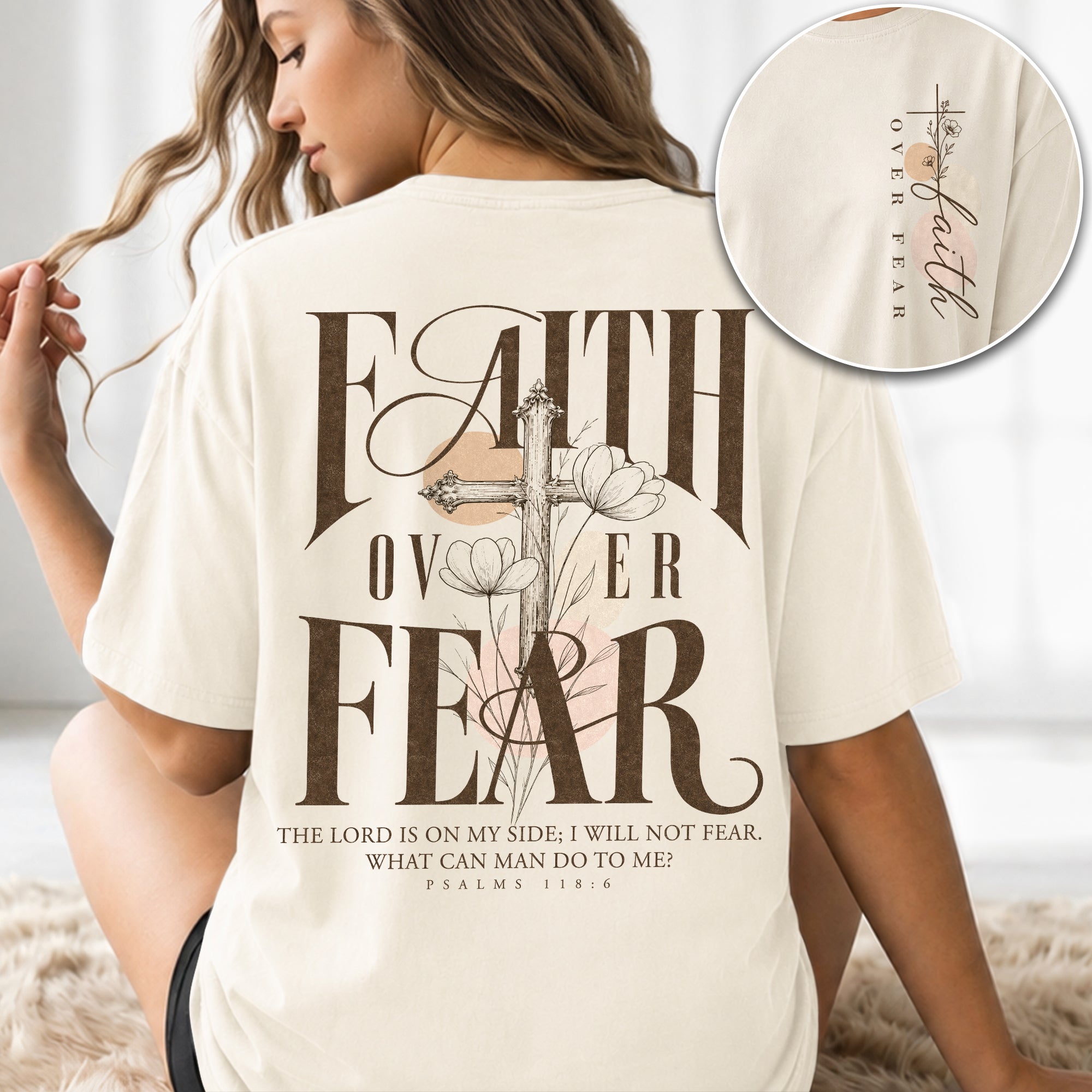 Faith Over Fear Shirt Christian Women Vintage Floral Cross Shirt Psalm 118 Bible Tee