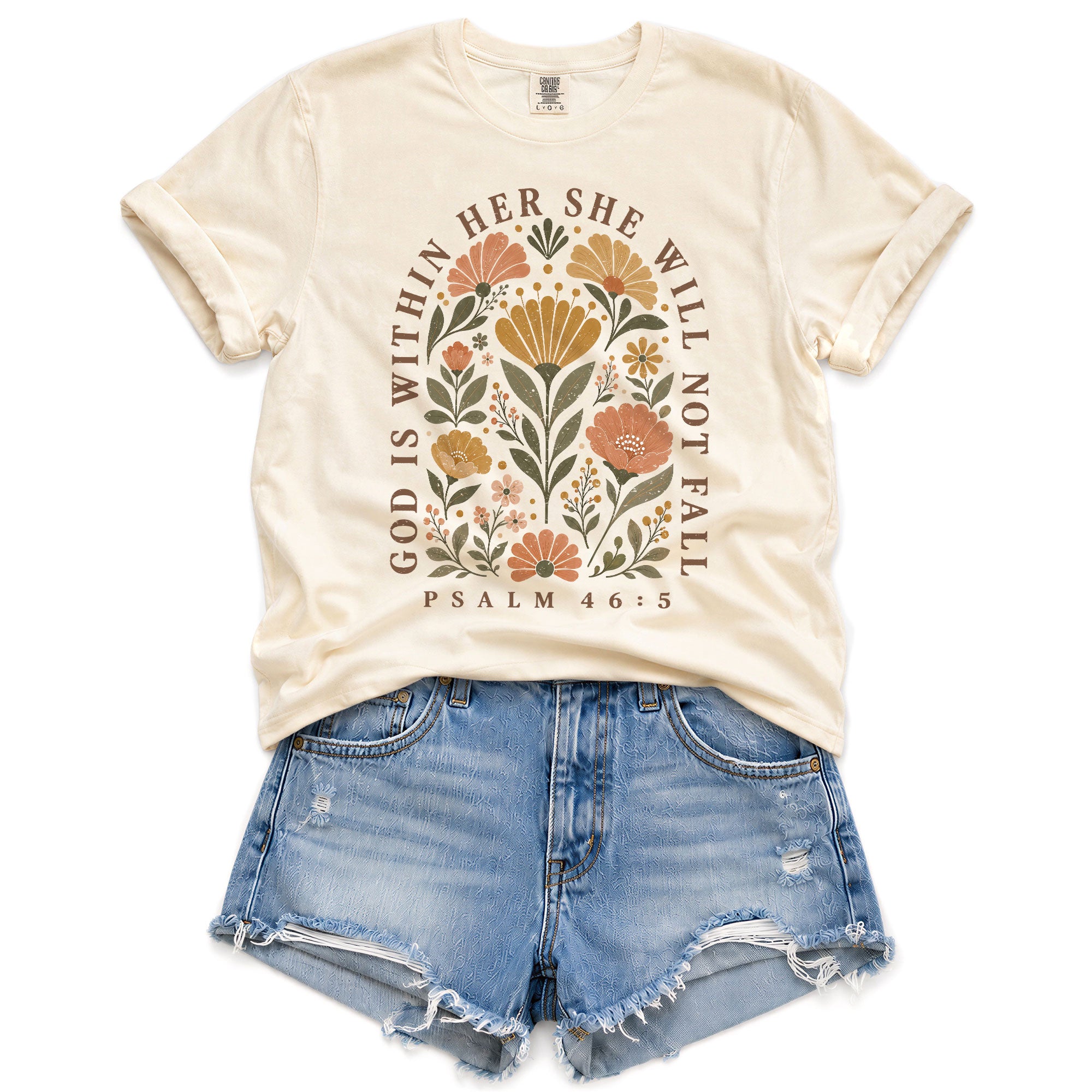 God Is Within Her She Will Not Fall Shirt Floral Christian Psalm 46 5 Graphic Tee
