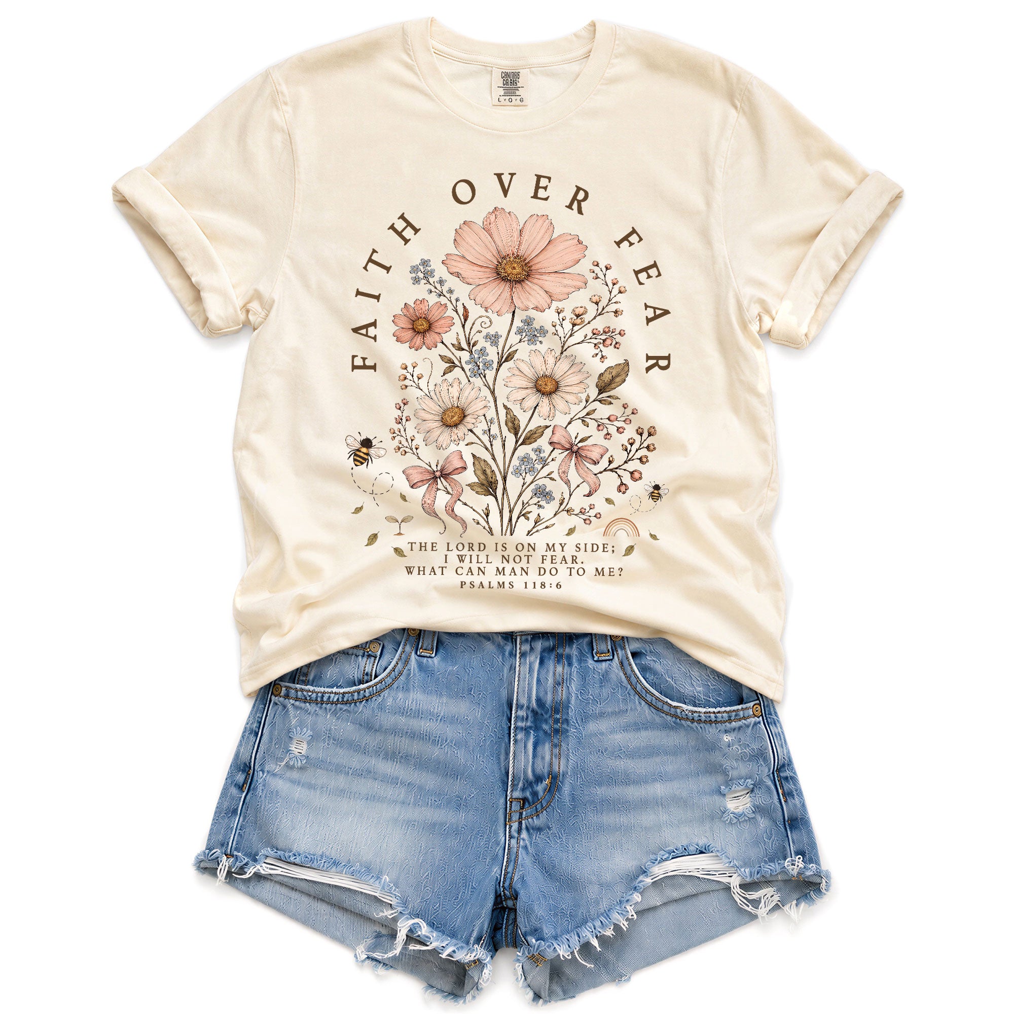 Faith Over Fear Shirt Wildflower Daisy Christian Psalm 118 6 Bible Verse Graphic Tee