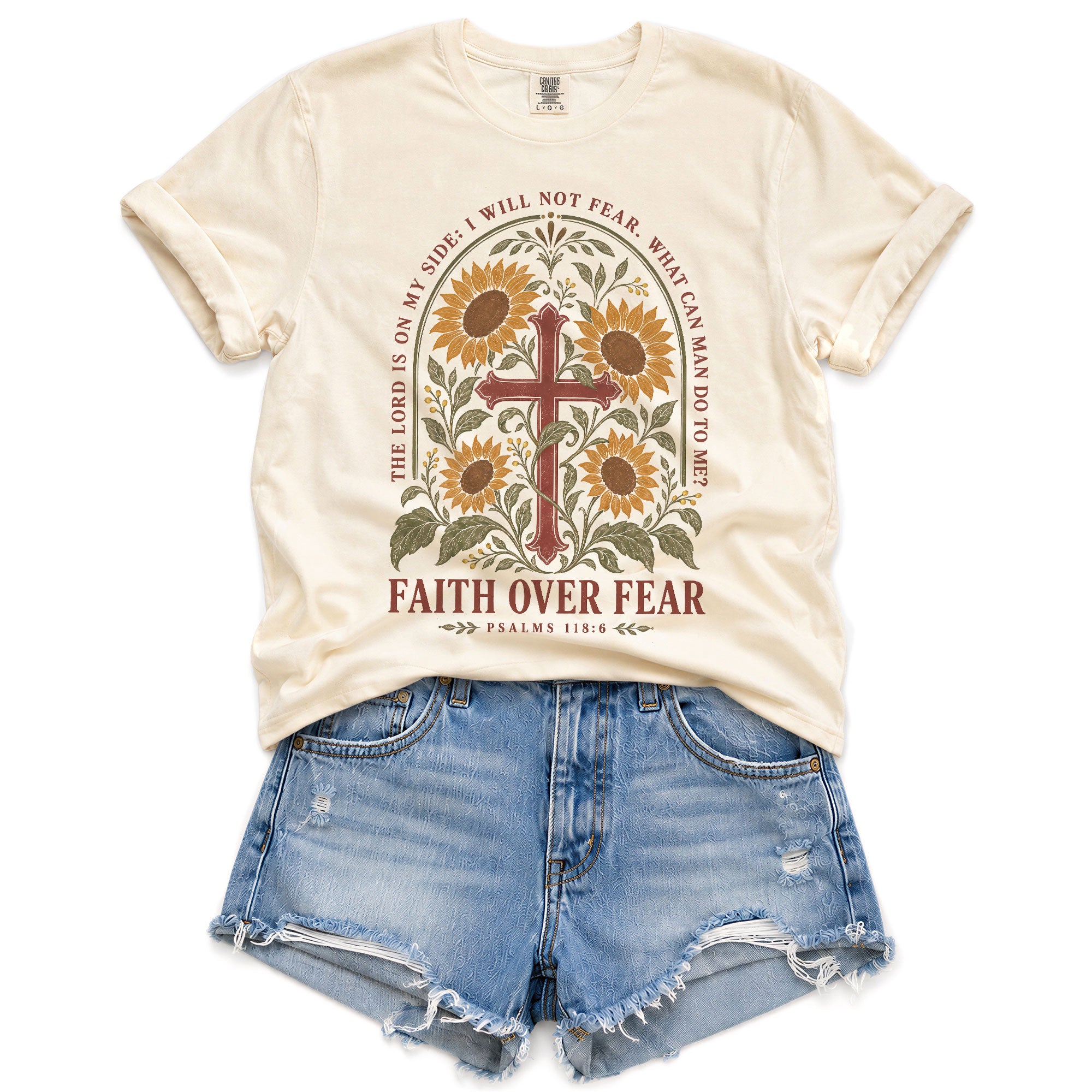 Faith Over Fear Shirt Women Sunflower Cross Christian Shirt Aesthetic Bible Verse Graphic