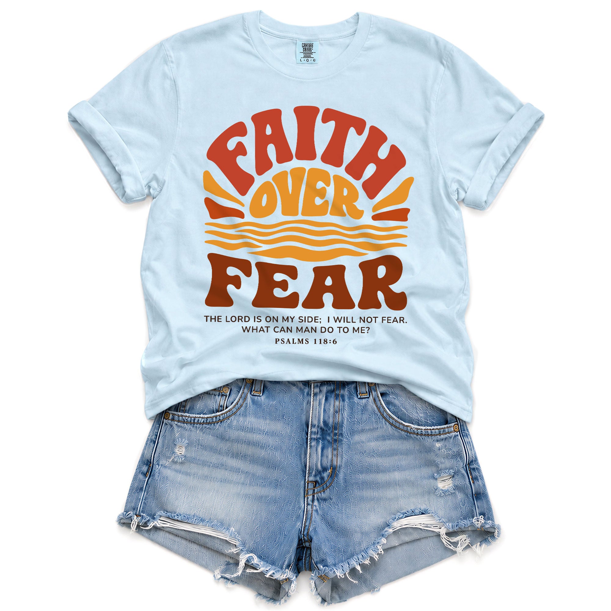 Faith Over Fear Christian Women Shirt Retro Sunset Graphic Inspirational Scripture Tee