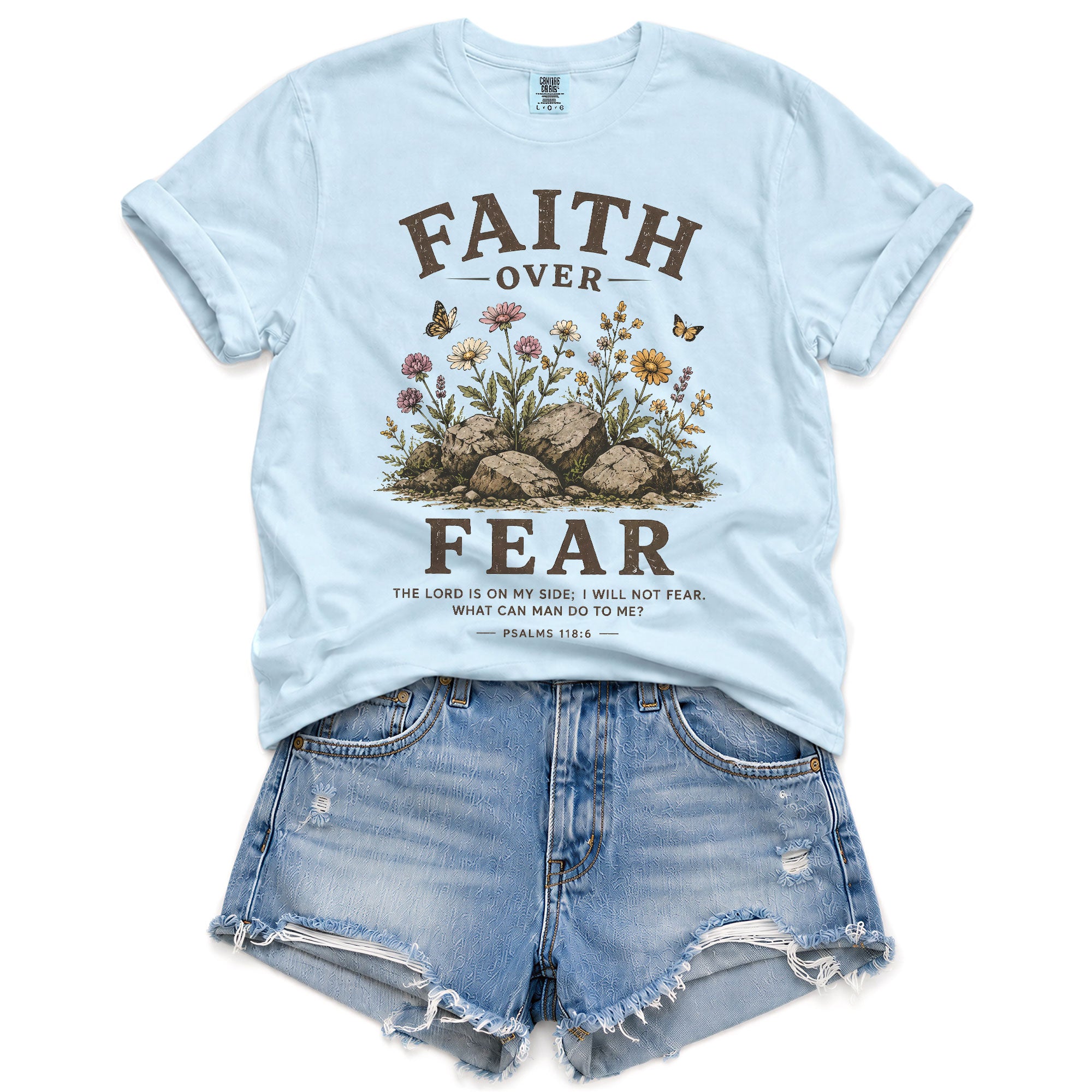 Faith Over Fear Christian Shirt Floral Wildflower Women T-Shirt Psalms 118:6 Tee - Rust Field Wear