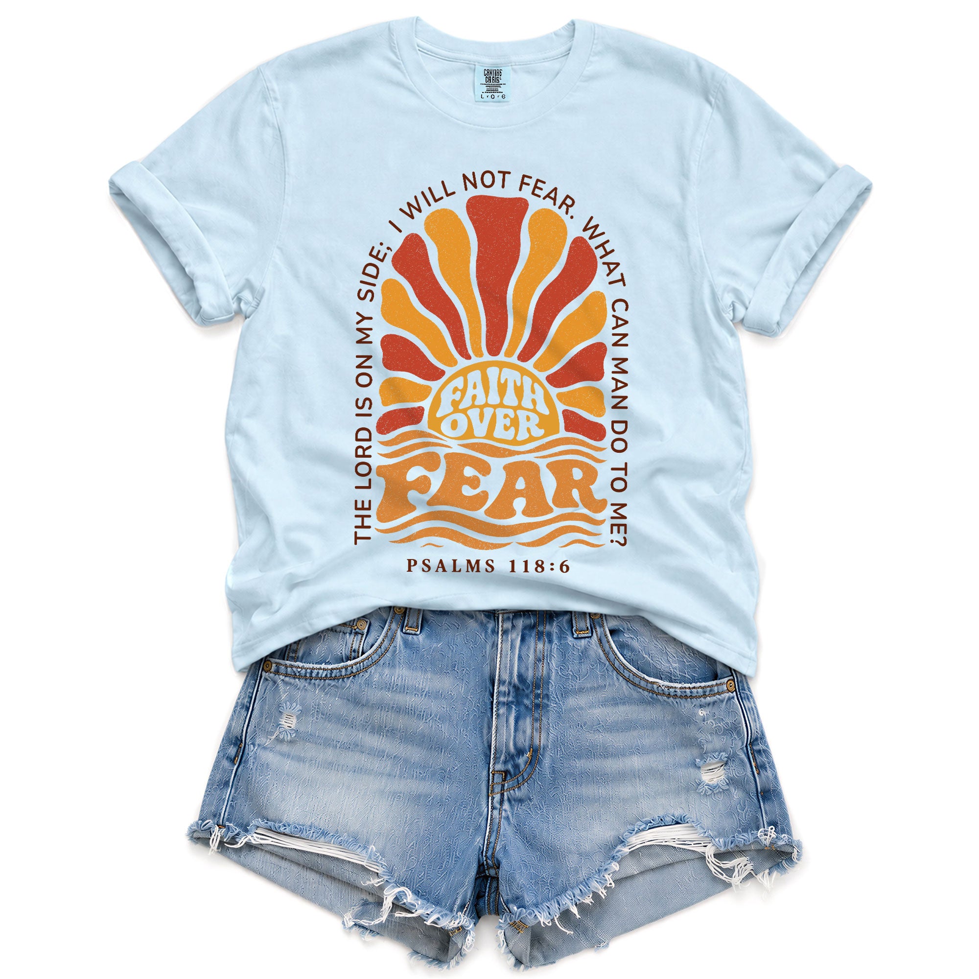 Faith Over Fear Christian Shirt Retro Sunburst Bible Verse Women T-Shirt Tee Gift - Rust Field Wear