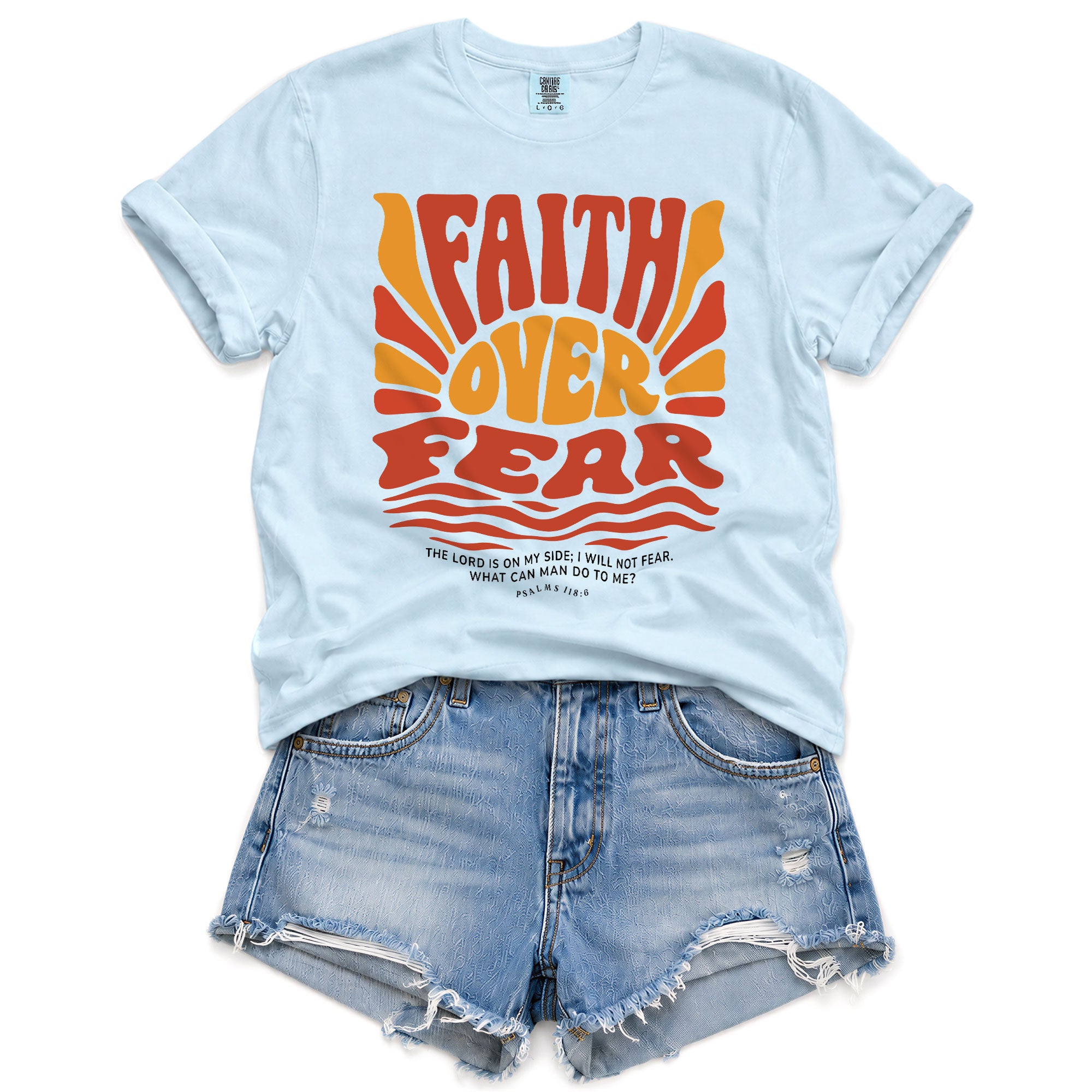 Faith Over Fear Christian Women Shirt Retro Wavy Font Graphic T-Shirt Psalms 118:6 - Rust Field Wear