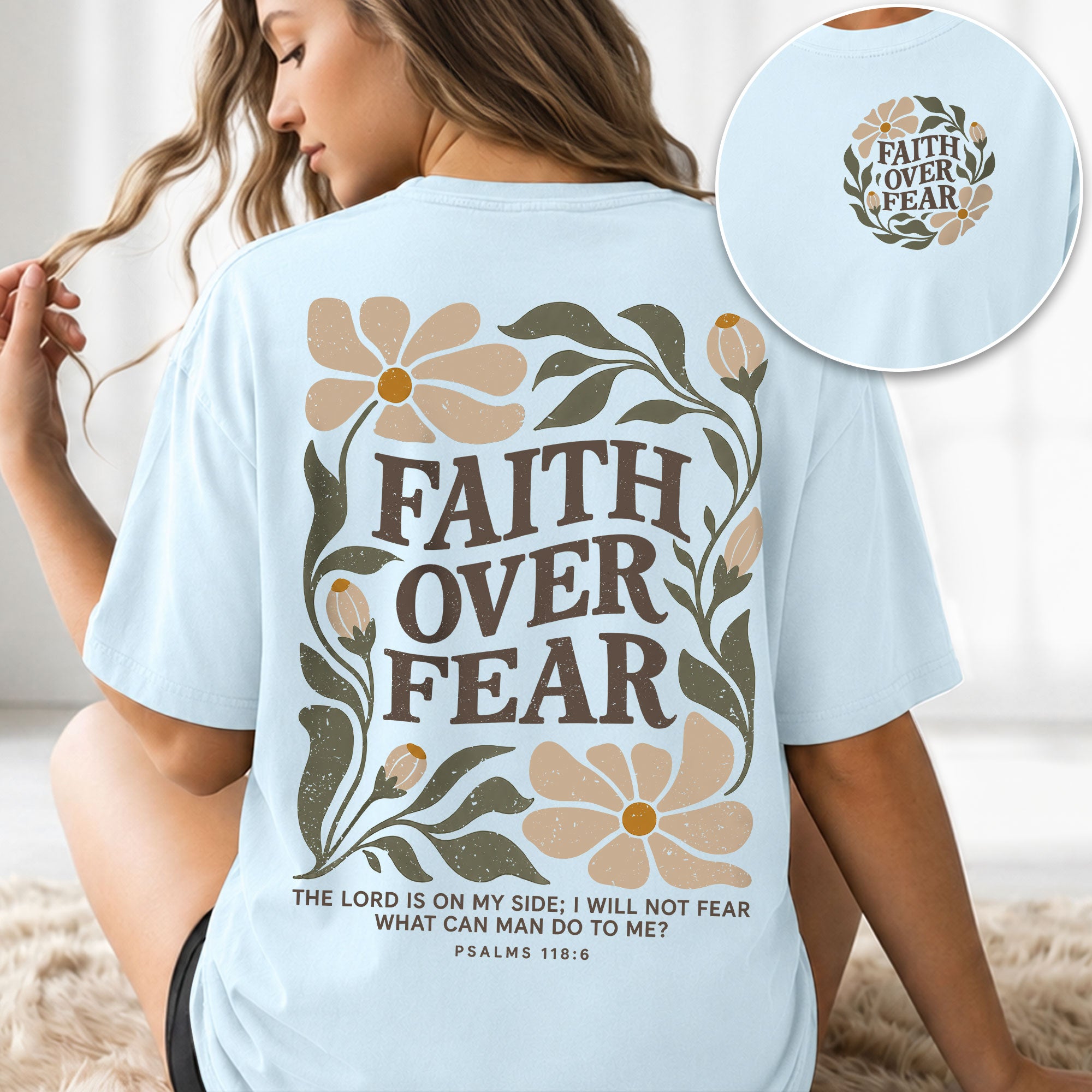 Faith Over Fear Shirt Christian Women T-Shirt Wildflower Floral Psalm 118:6 Verse Tee - Rust Field Wear