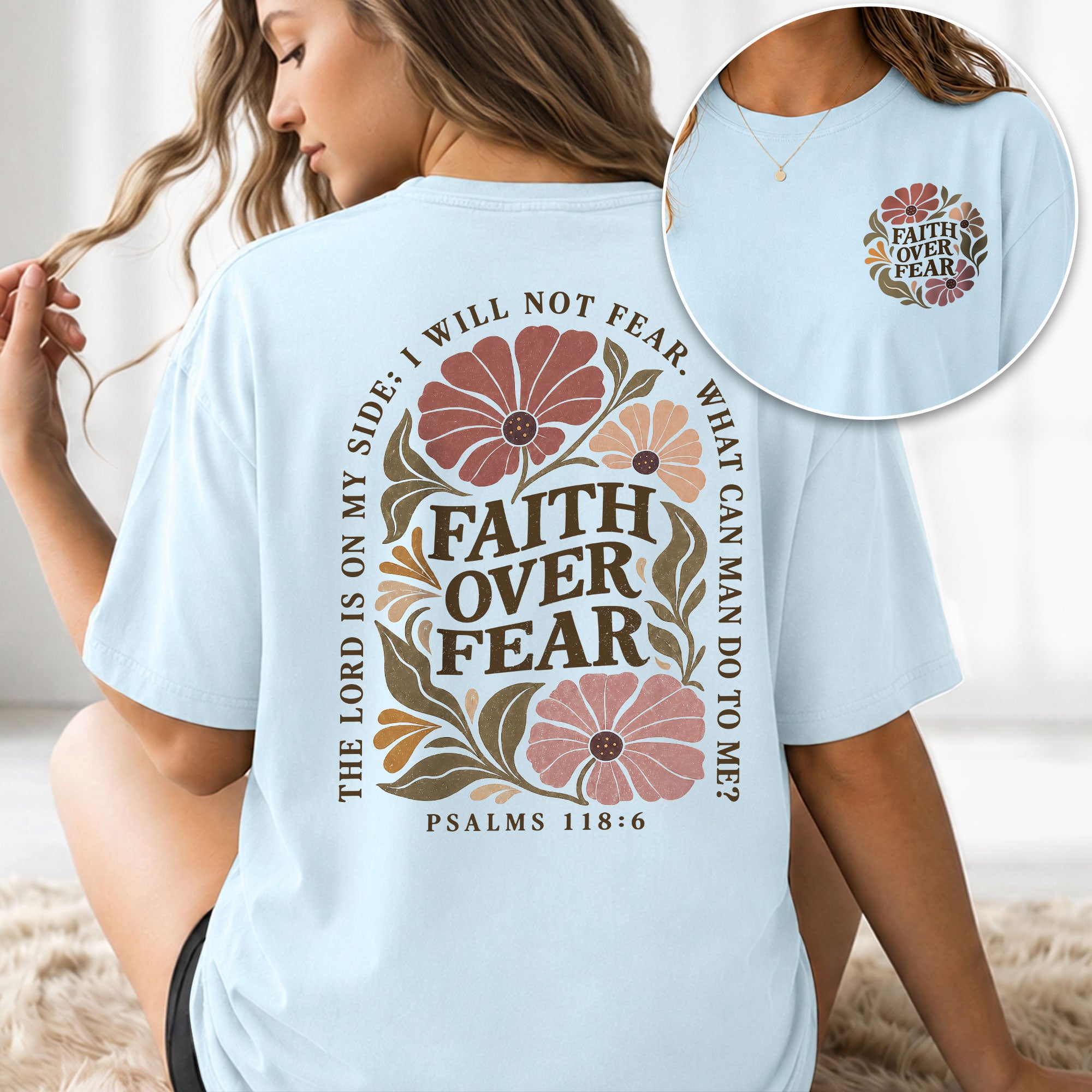 Faith Over Fear Floral Christian Women Shirt Scripture Inspired Faith Graphic Tee - Rust Field Wear