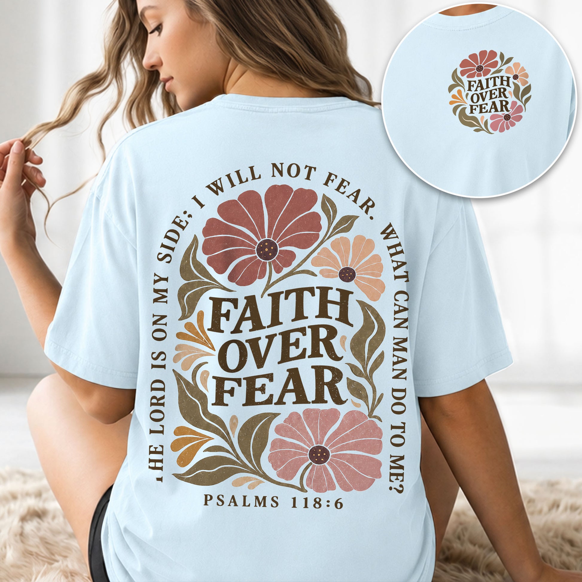 Faith Over Fear Floral Christian Women Shirt Scripture Inspired Faith Graphic Tee - Rust Field Wear
