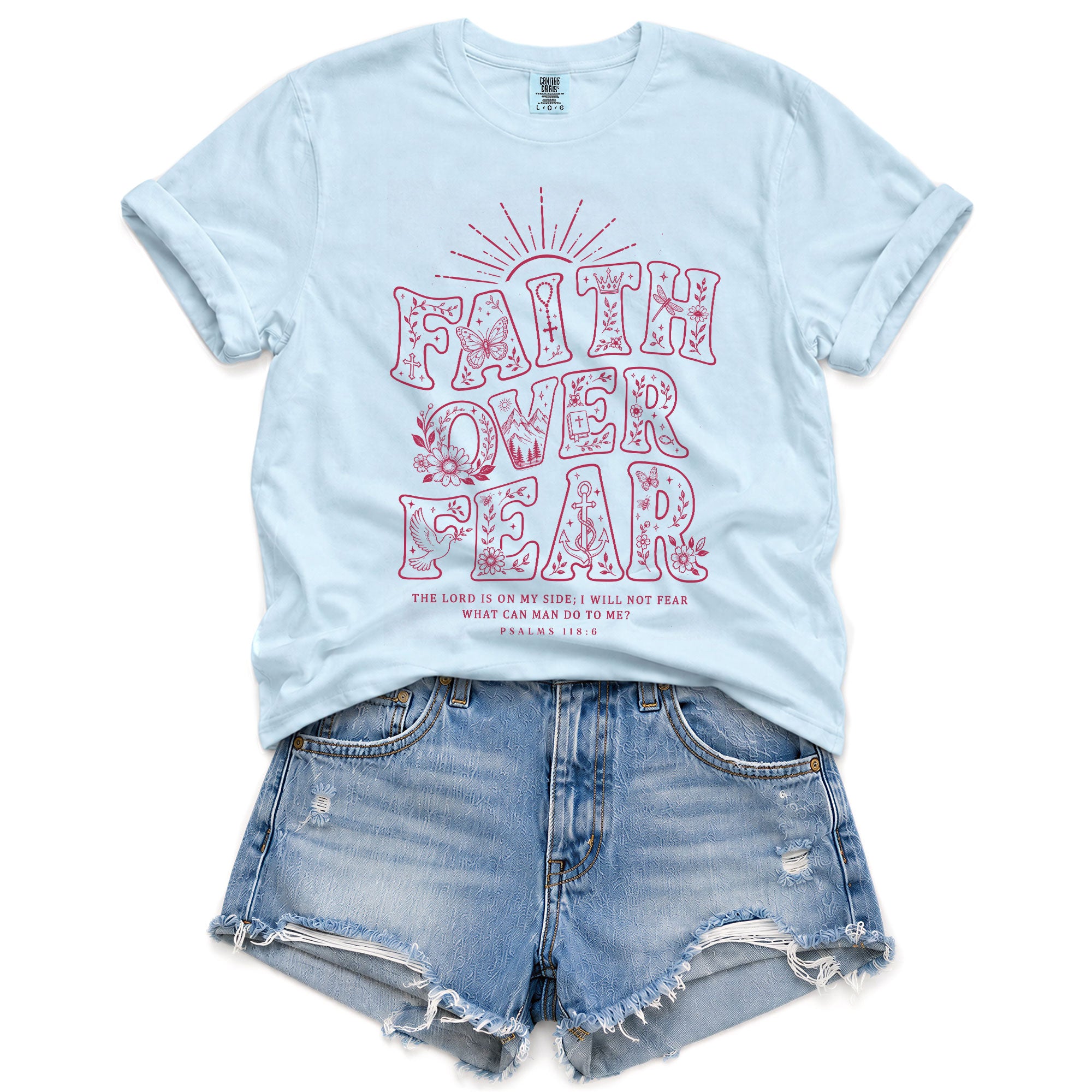 Faith Over Fear Christian Shirt Womens Bible Verse T-Shirt Psalms 118 6 Jesus Tee