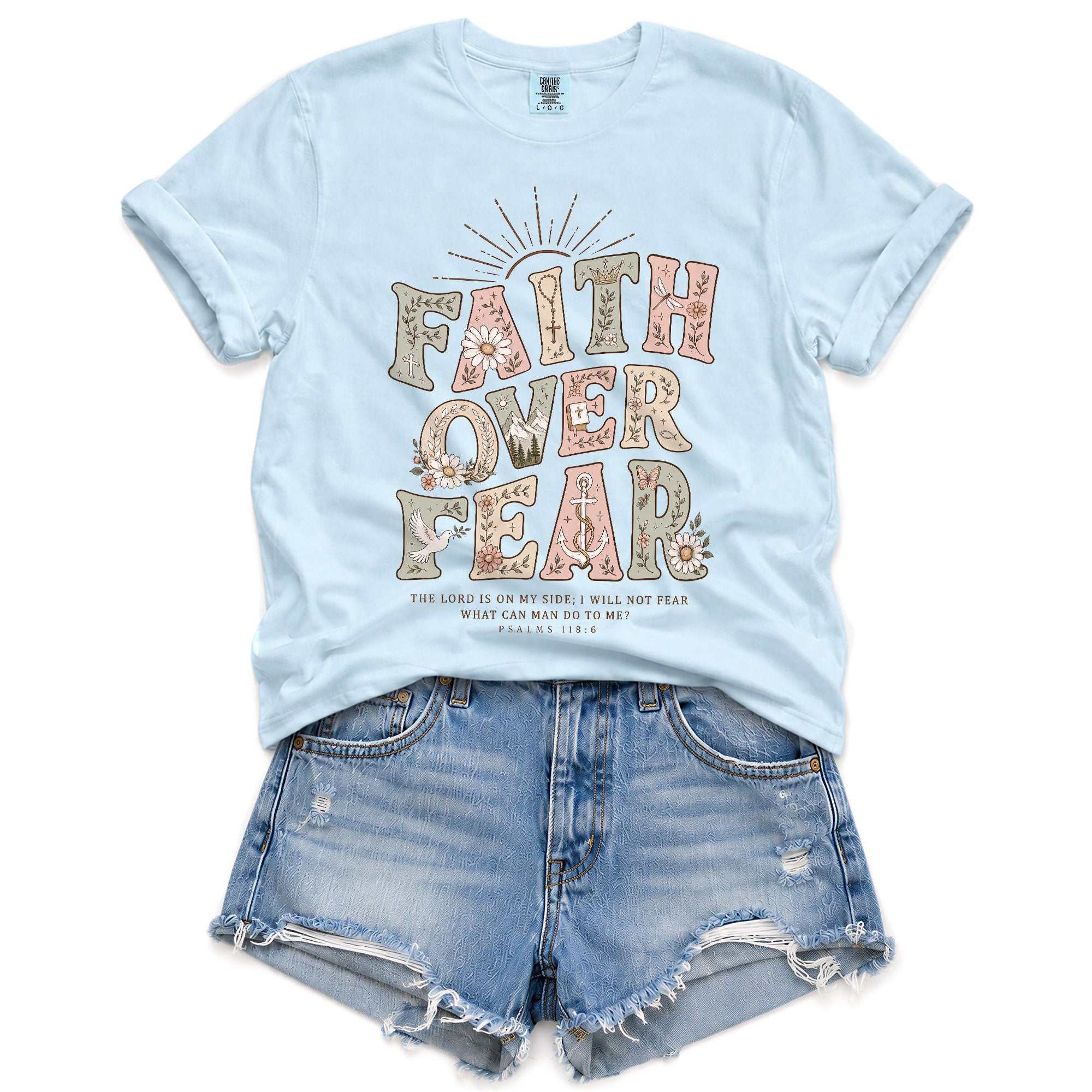 Faith Over Fear Psalms Scripture Christian Graphic Oversized Tee Shirt For Women