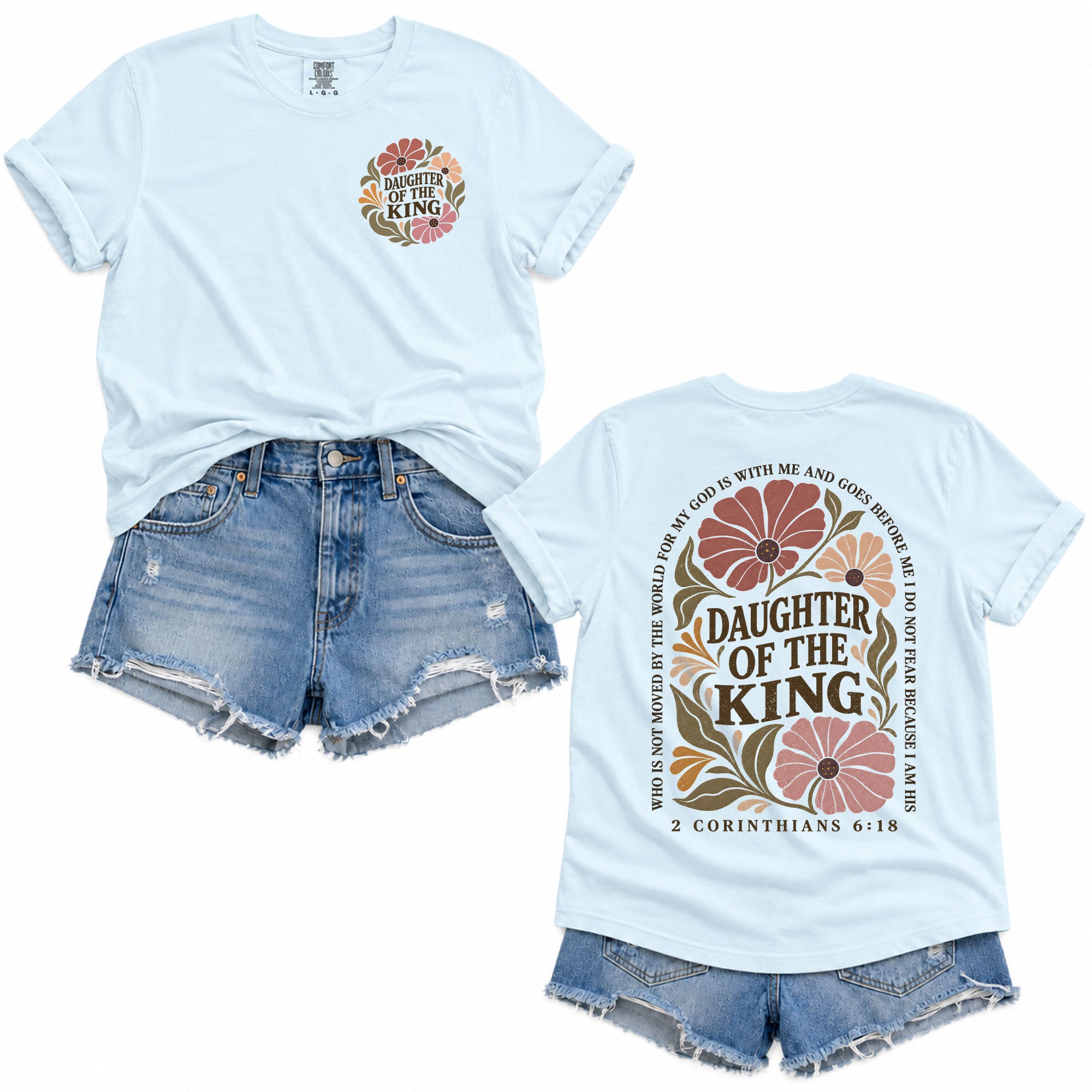 Daughter Of The King T-Shirt Christian Retro Floral Bible Verse Women Graphic Tee
