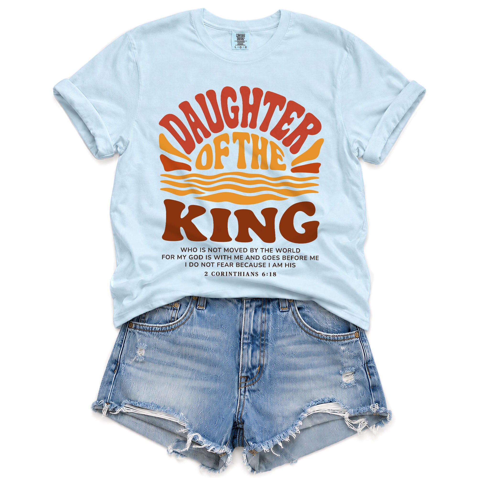 Daughter Of The King Retro Sunset Waves 2 Corinthians 6 18 Christian T Shirt Women