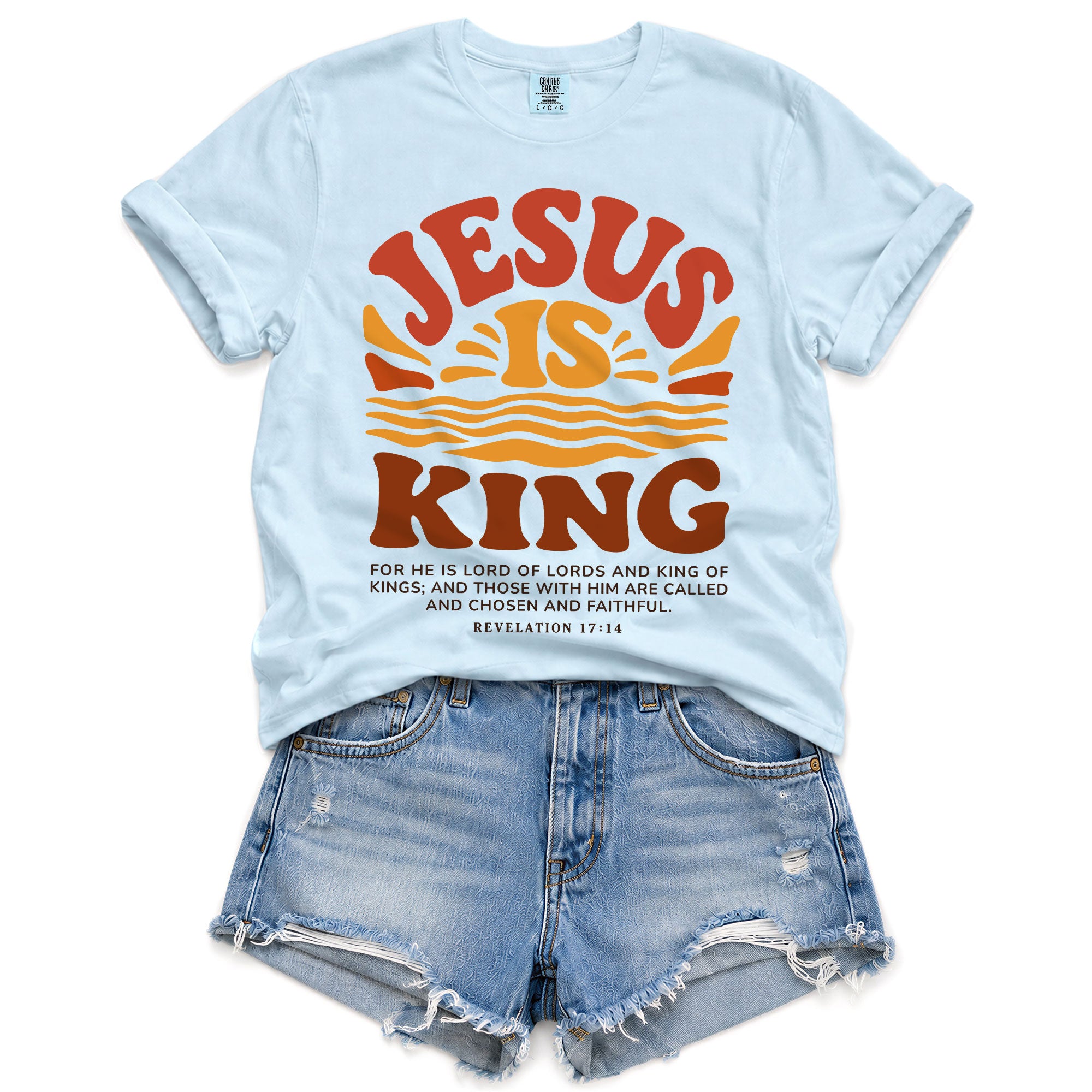 Jesus Is King Retro Sunset Waves Revelation 17 14 Graphic Christian T Shirt Women