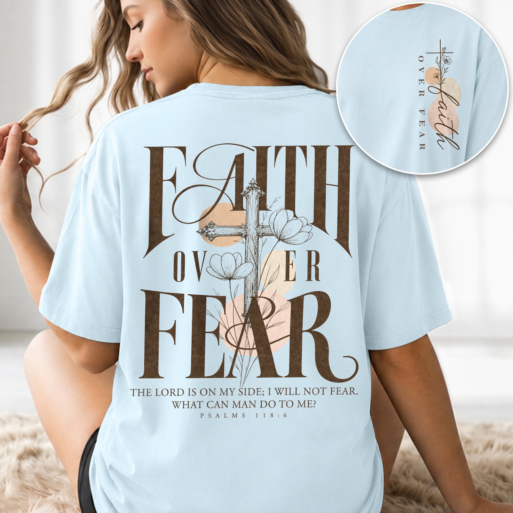 Faith Over Fear Shirt Christian Women Vintage Floral Cross Shirt Psalm 118 Bible Tee