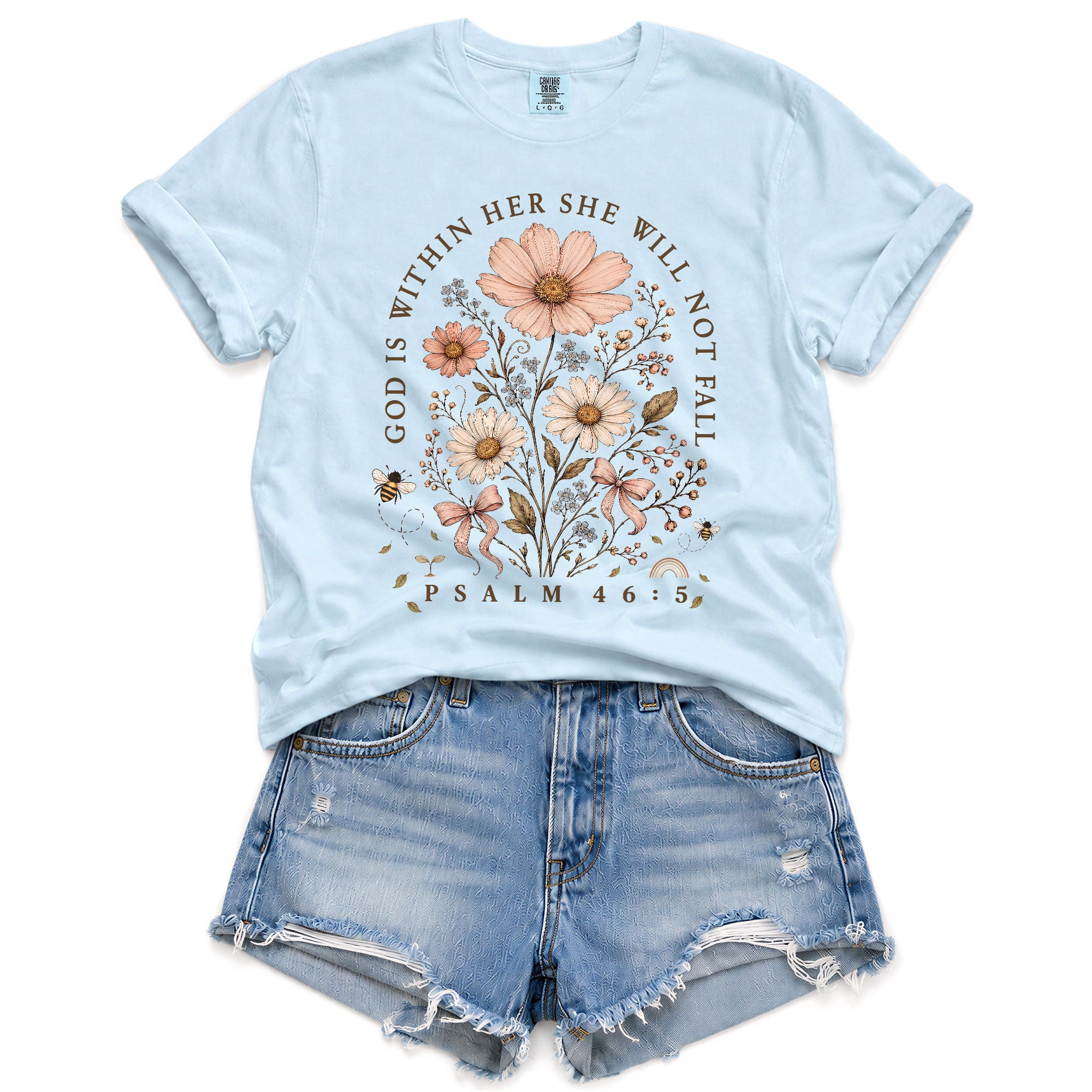 God Is Within Her Shirt Wildflower Floral Bee Christian Bible Verse Women Graphic Tee