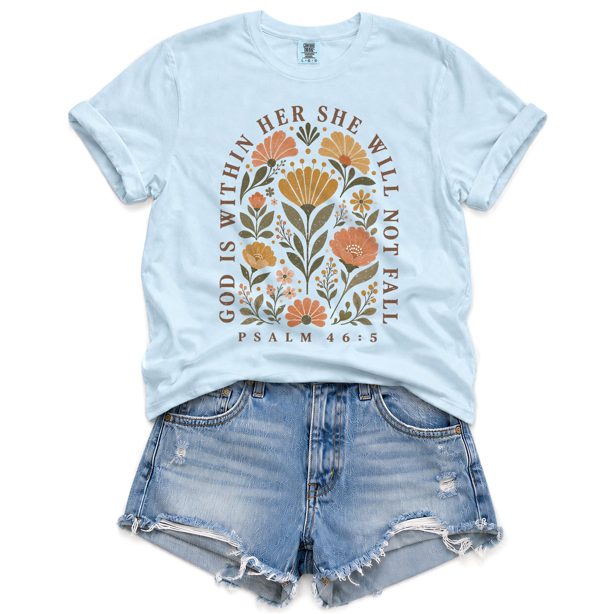 God Is Within Her She Will Not Fall Shirt Floral Christian Psalm 46 5 Graphic Tee