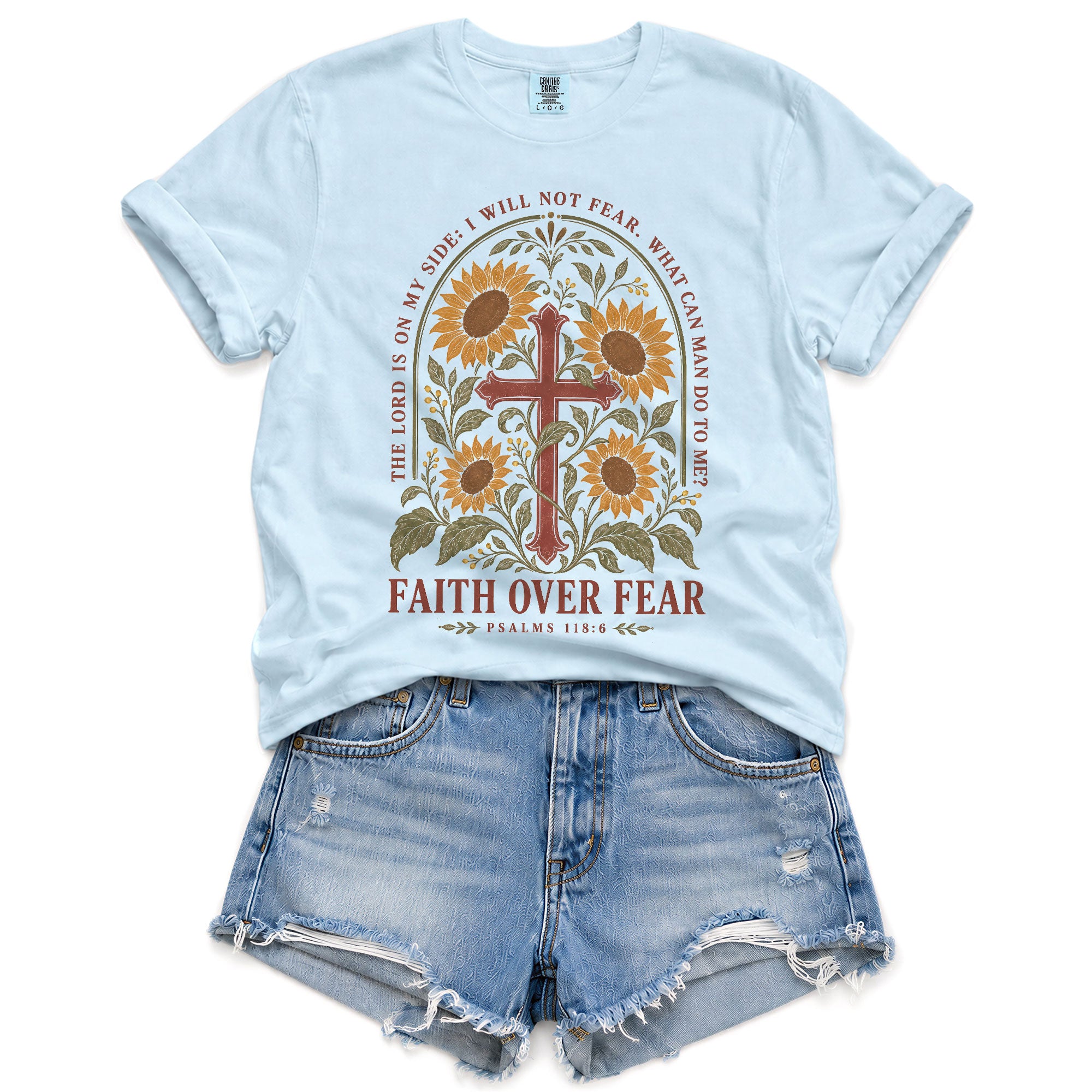 Faith Over Fear Shirt Women Sunflower Cross Christian Shirt Aesthetic Bible Verse Graphic