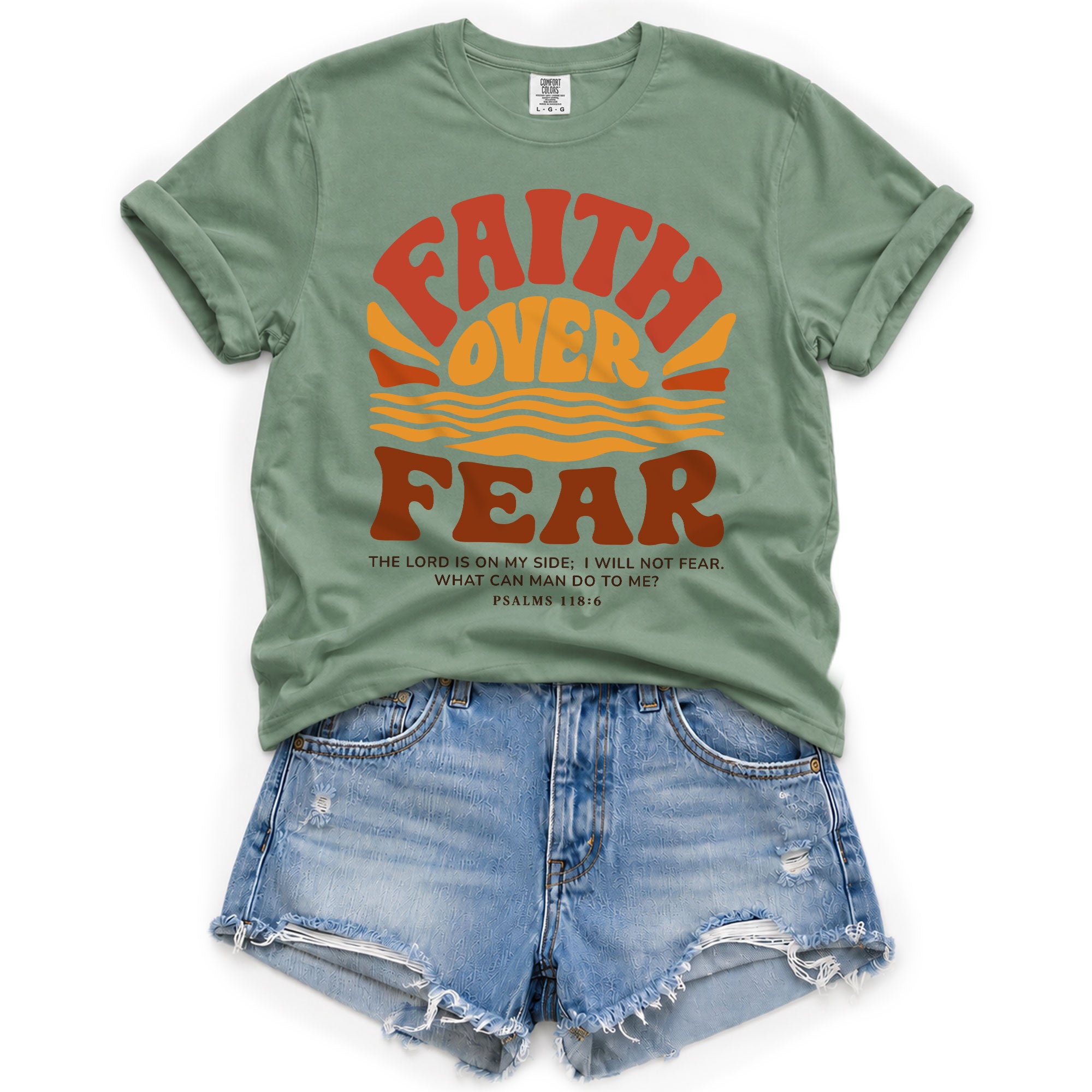 Faith Over Fear Christian Women Shirt Retro Sunset Graphic Inspirational Scripture Tee