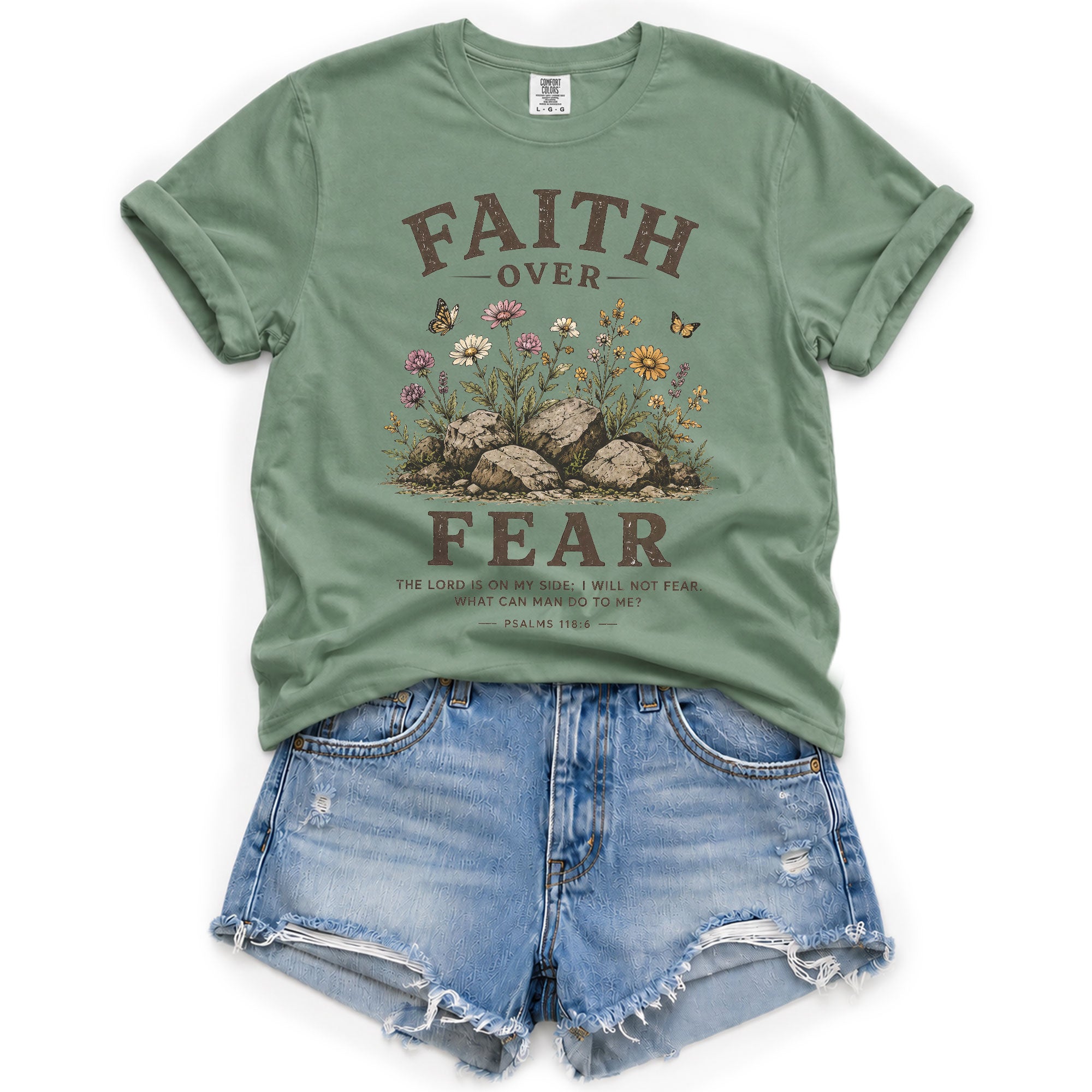 Faith Over Fear Christian Shirt Floral Wildflower Women T-Shirt Psalms 118:6 Tee - Rust Field Wear