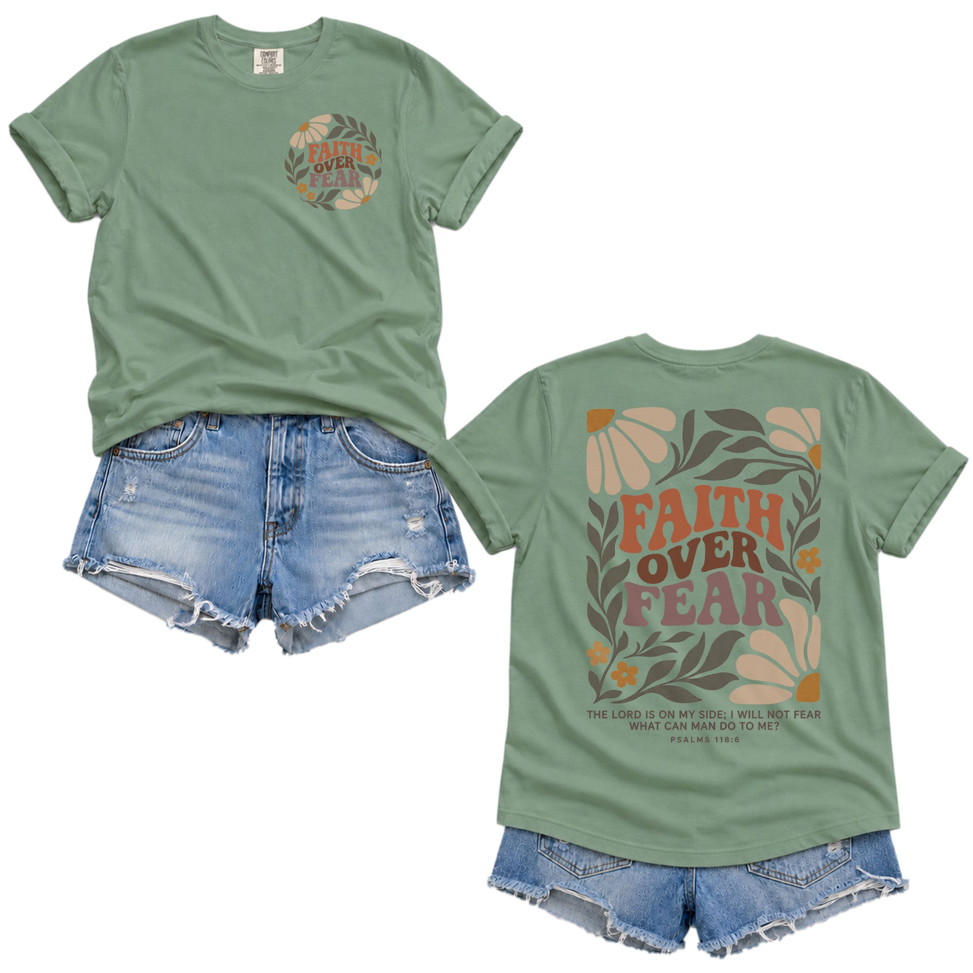 Faith Over Fear Christian Shirt Floral Bible Verse Women T-Shirt Psalms 118:6 Tee