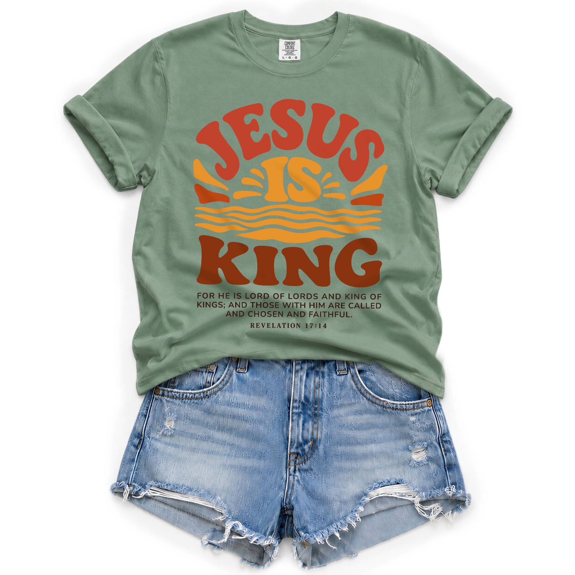Jesus Is King Retro Sunset Waves Revelation 17 14 Graphic Christian T Shirt Women