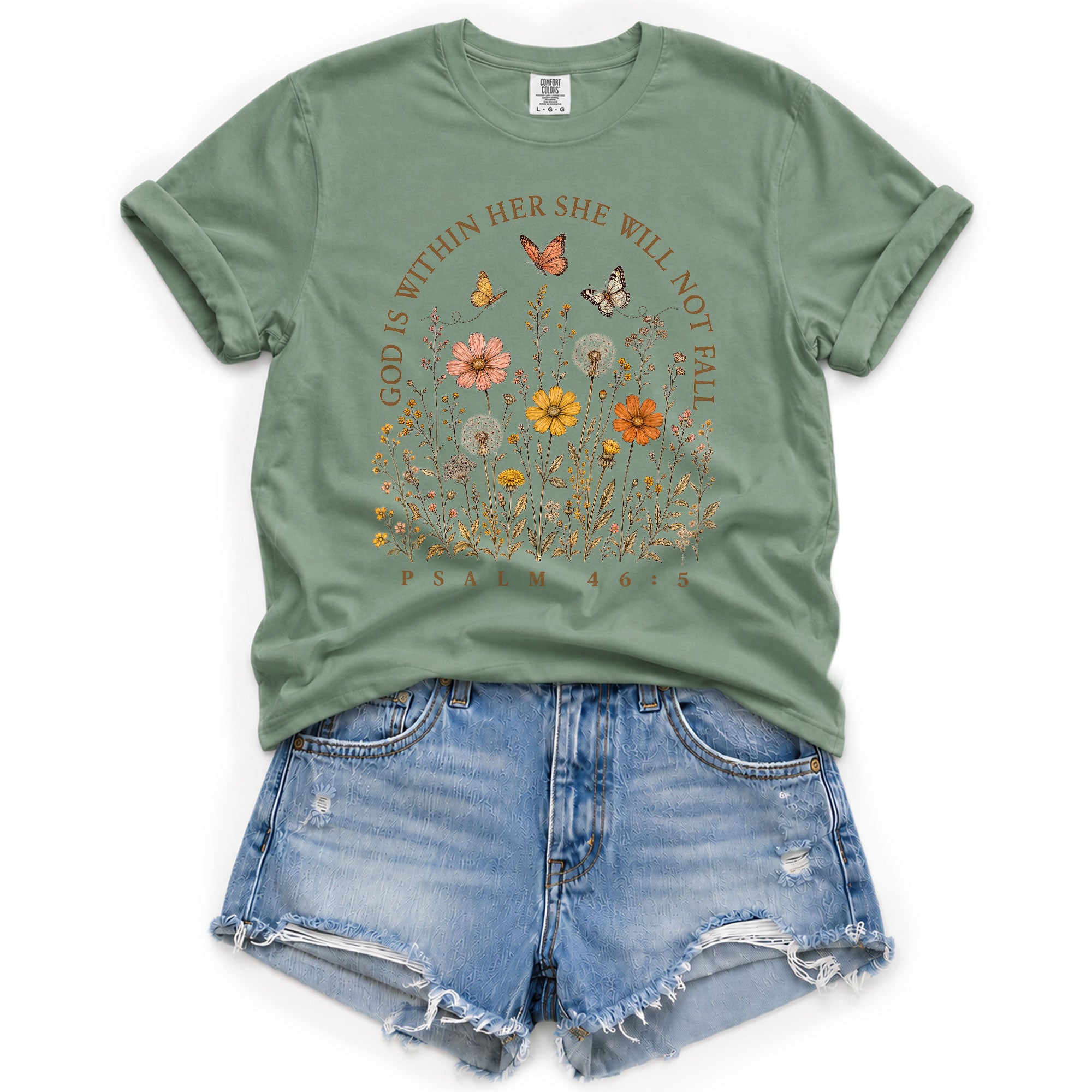 God Is Within Her She Will Not Fall Shirt Butterfly Christian Psalm 46 5 Graphic Tee