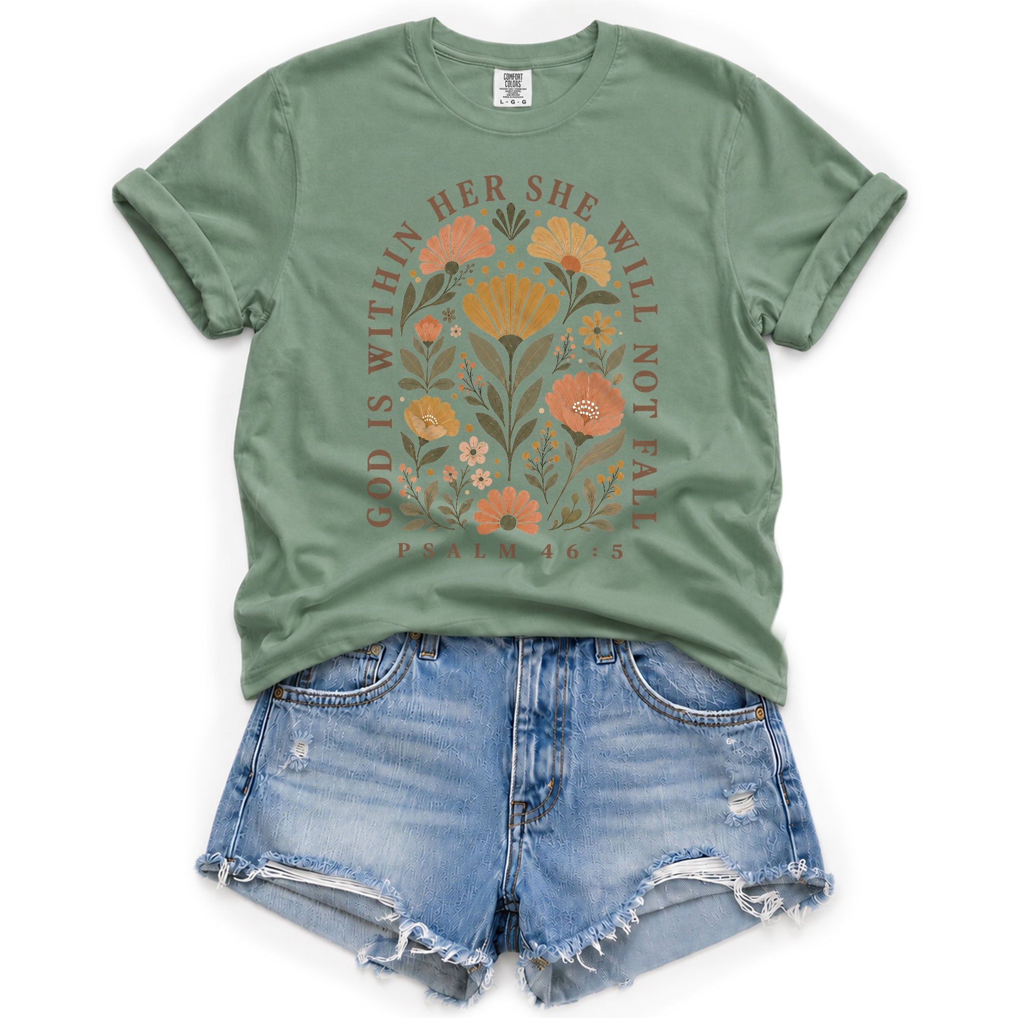 God Is Within Her She Will Not Fall Shirt Floral Christian Psalm 46 5 Graphic Tee