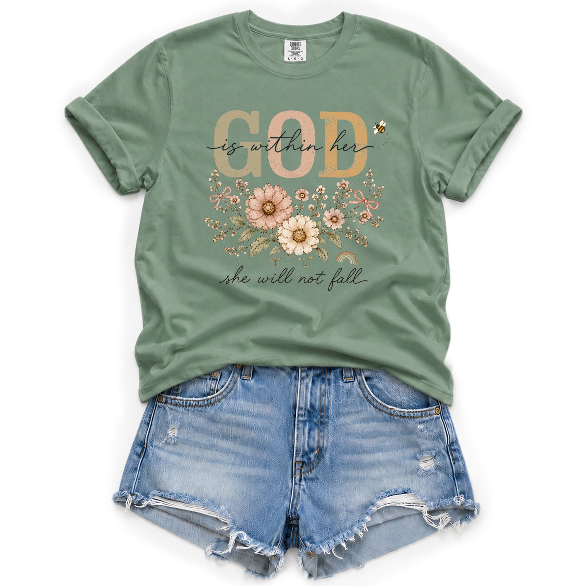 God Is Within Her She Will Not Fall Shirt Daisy Bee Christian Psalm 46 5 Graphic Tee