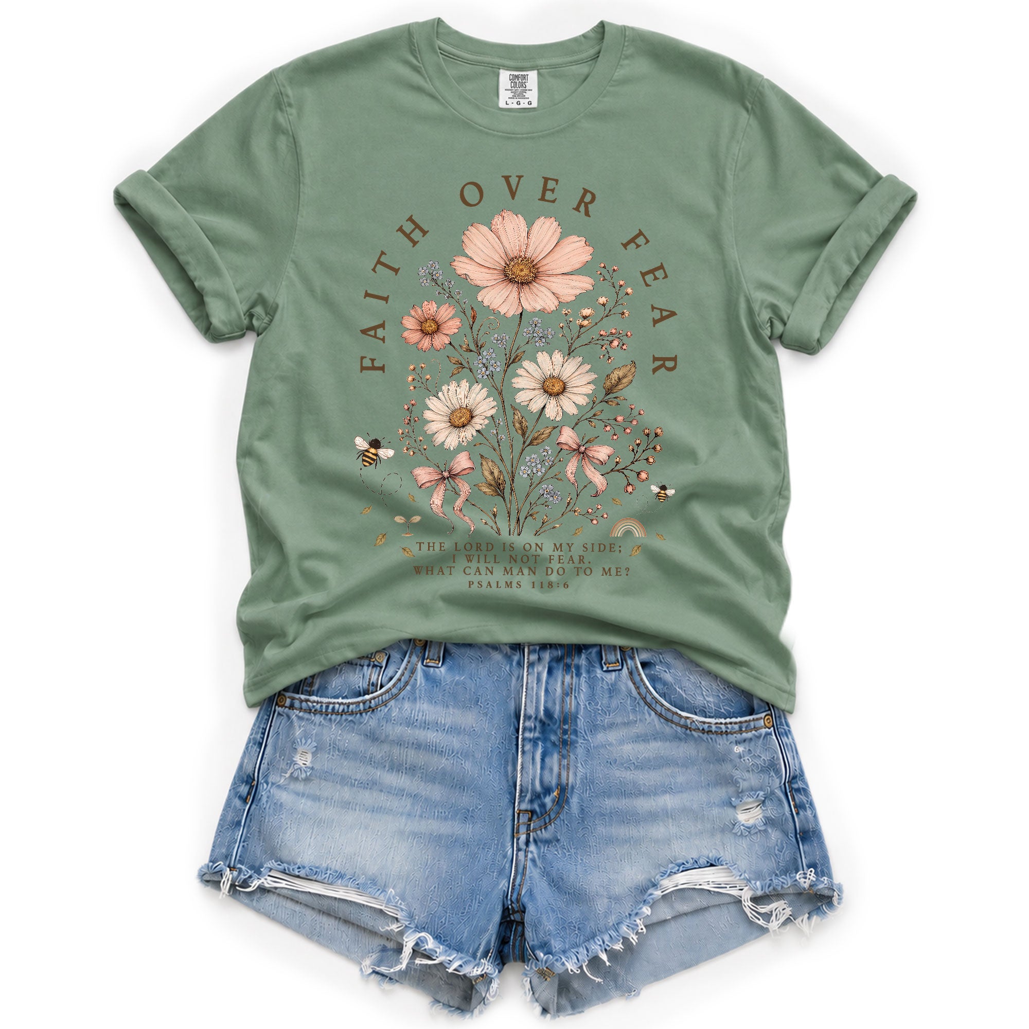 Faith Over Fear Shirt Wildflower Daisy Christian Psalm 118 6 Bible Verse Graphic Tee