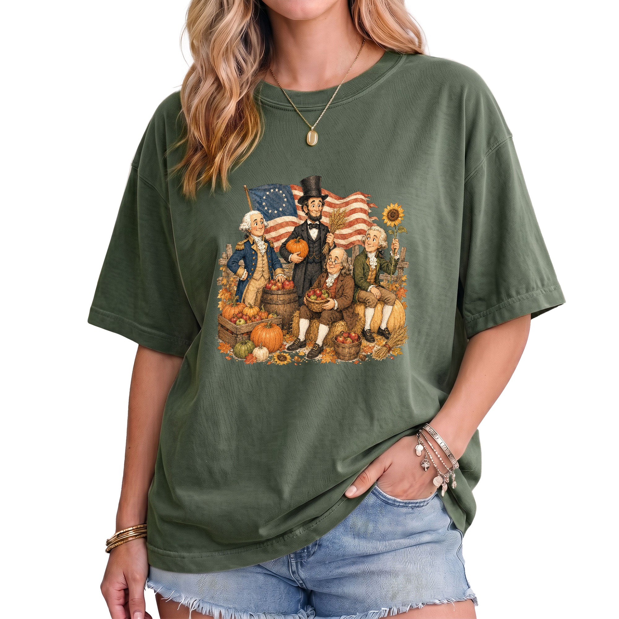 Historical Figures Fall T-Shirt Patriotic Autumn Graphic Tee for Thanksgiving Lovers