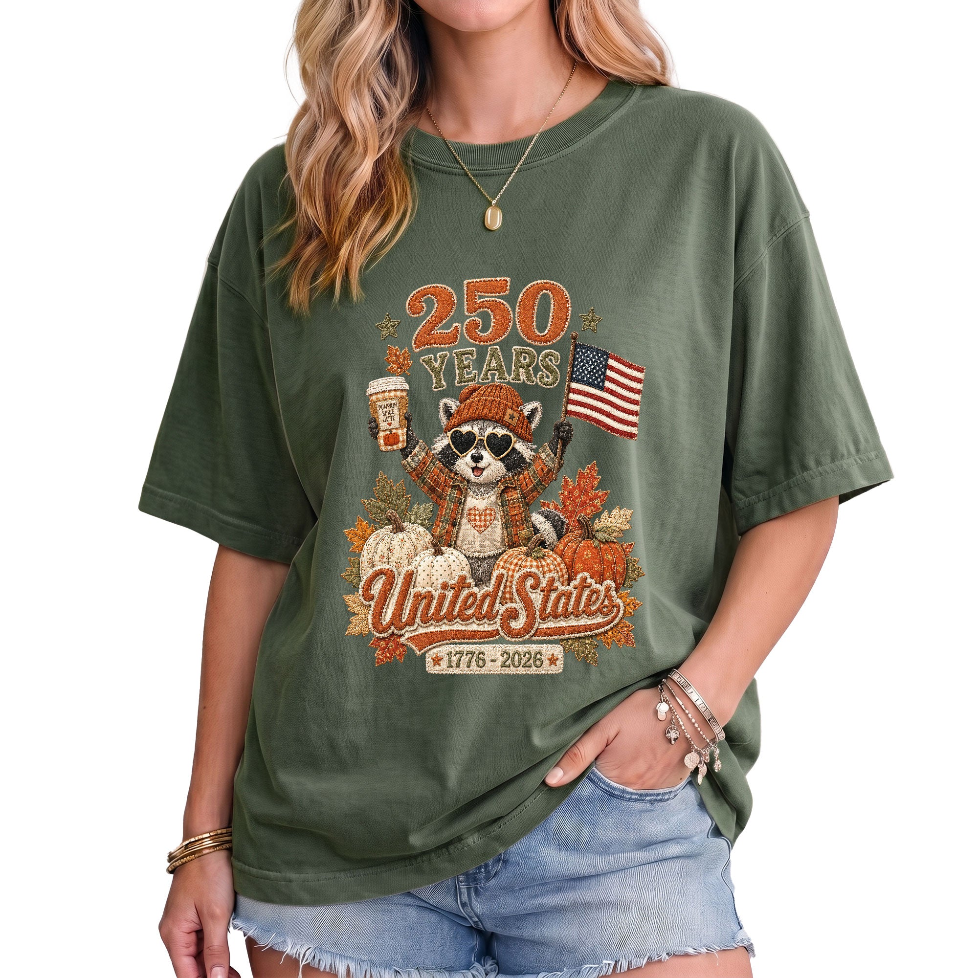 Raccoon Fall T-Shirt: 1776-2026 United States Autumn Graphic Tee for Thanksgiving