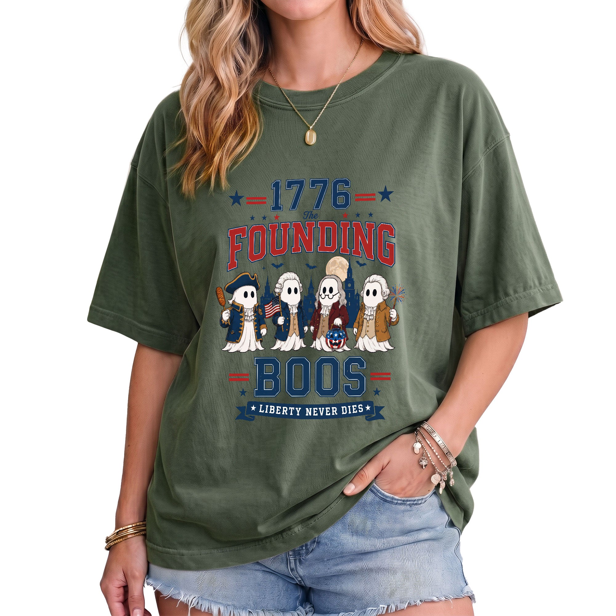 Founding Fathers Ghost Halloween Shirt 1776 The Founding Boos Patriotic Graphic Tee