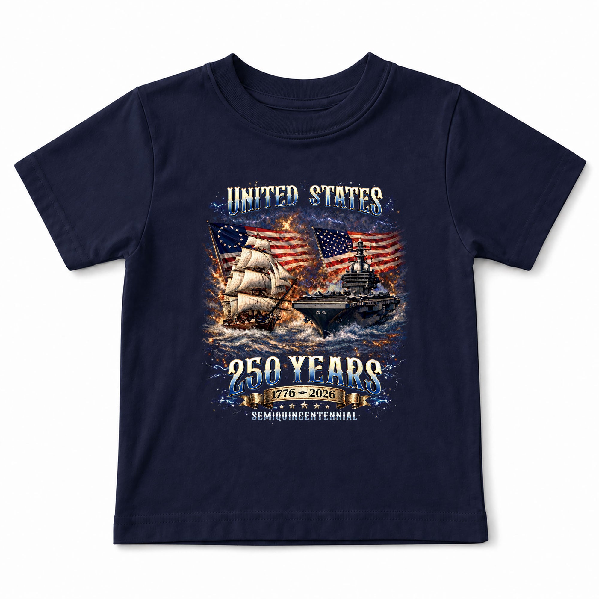 Kids United States 250 Years T-Shirt Patriotic Ship & Navy Heritage Tee 1776–2026