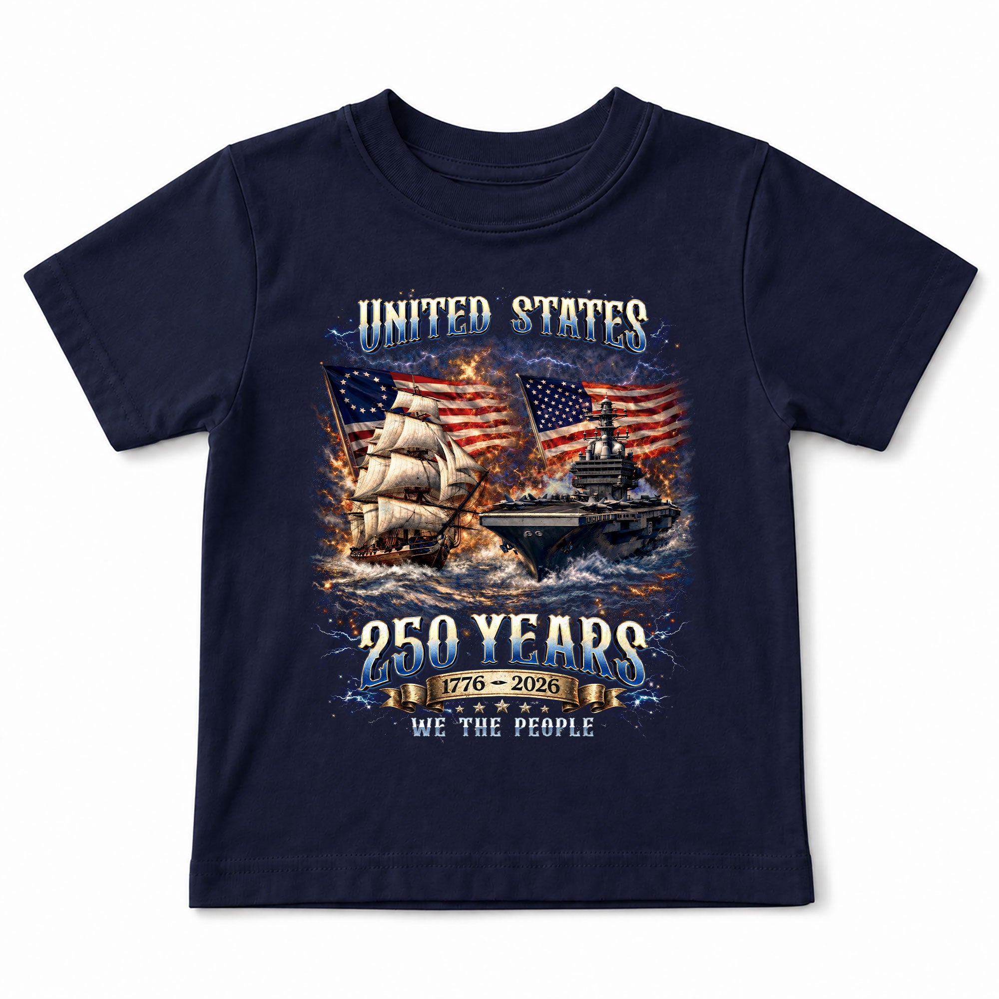 Kids United States 250 Years T-Shirt Patriotic Ship & Navy Heritage Tee 1776–2026