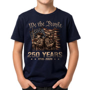 250 Years Kids T-Shirt Revolutionary Soldier Patriotic American Flag 1776-2026 Youth