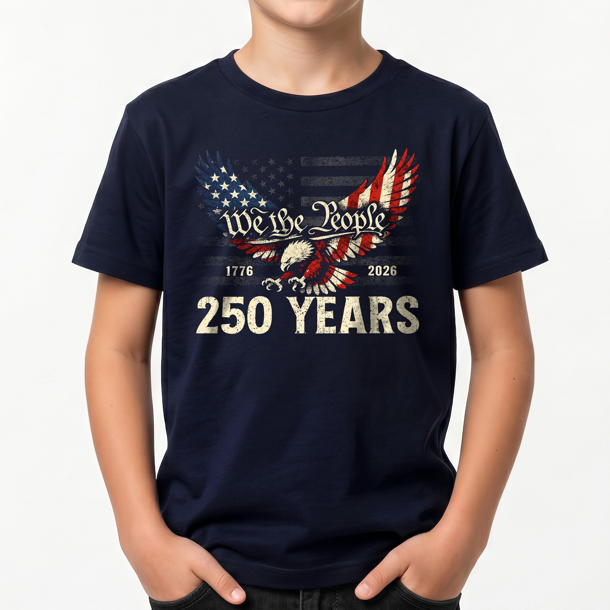 Kids T-Shirt We The People Patriotic Eagle American Flag 1776-2026 Youth Shirt