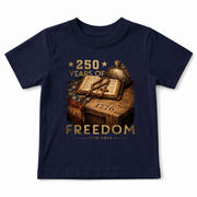 250 Years of Freedom Kids Tee 1776–2026 Faith and Patriotism Graphic Shirt