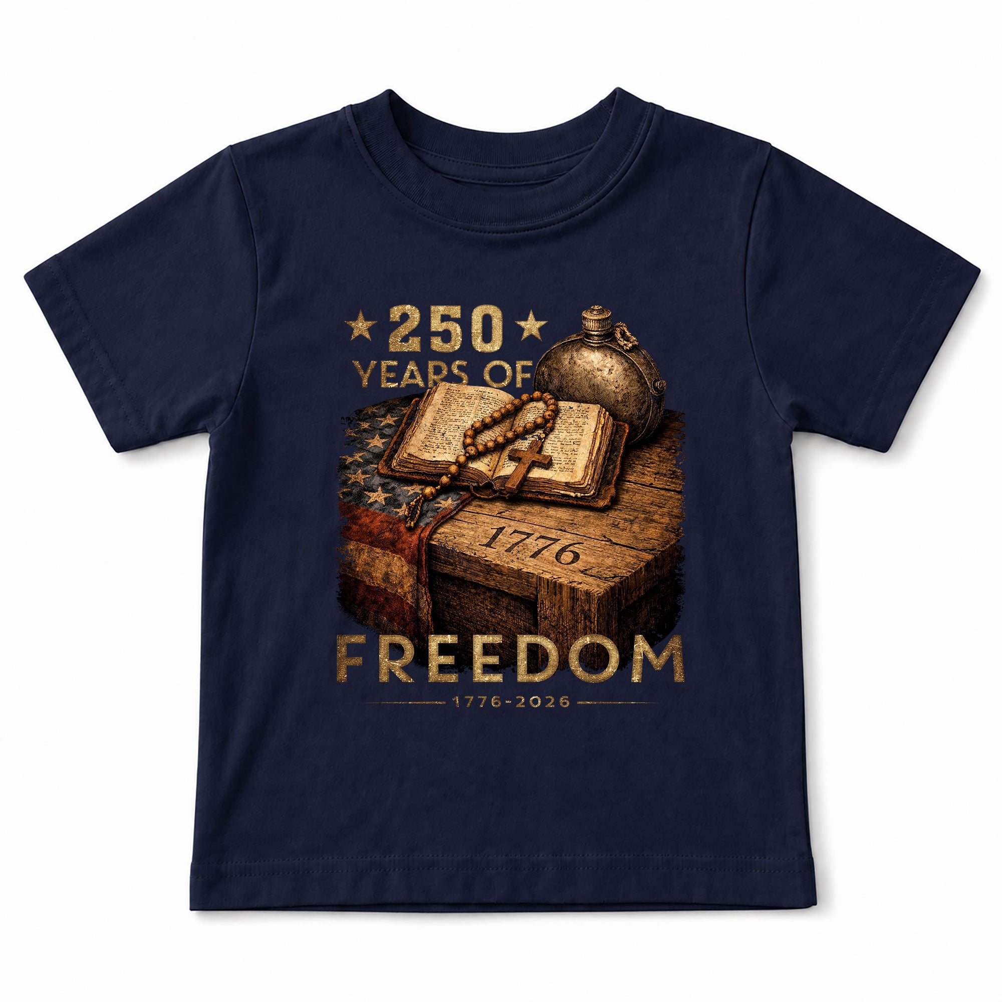 250 Years of Freedom Kids Tee 1776–2026 Faith and Patriotism Graphic Shirt