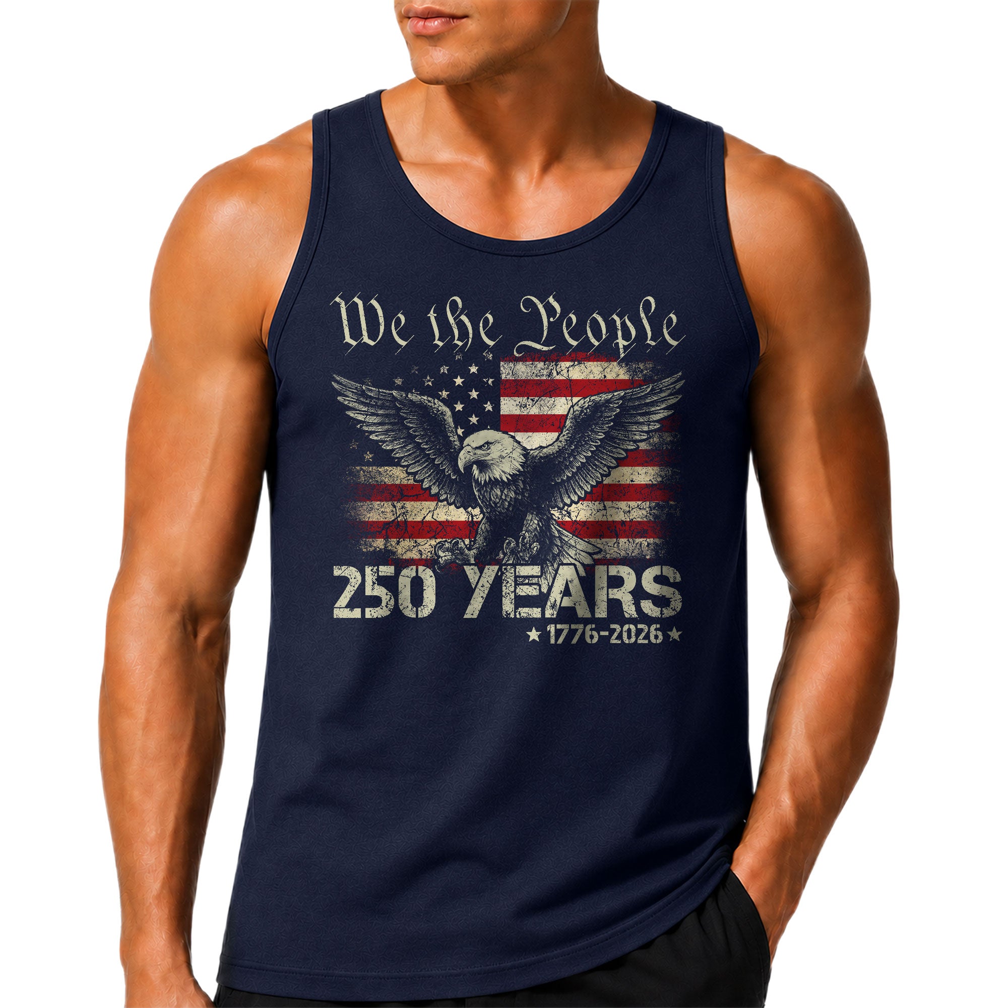 USA 1776-2026 Mens Tank Top Patriotic 250 Years We The People Eagle American Flag