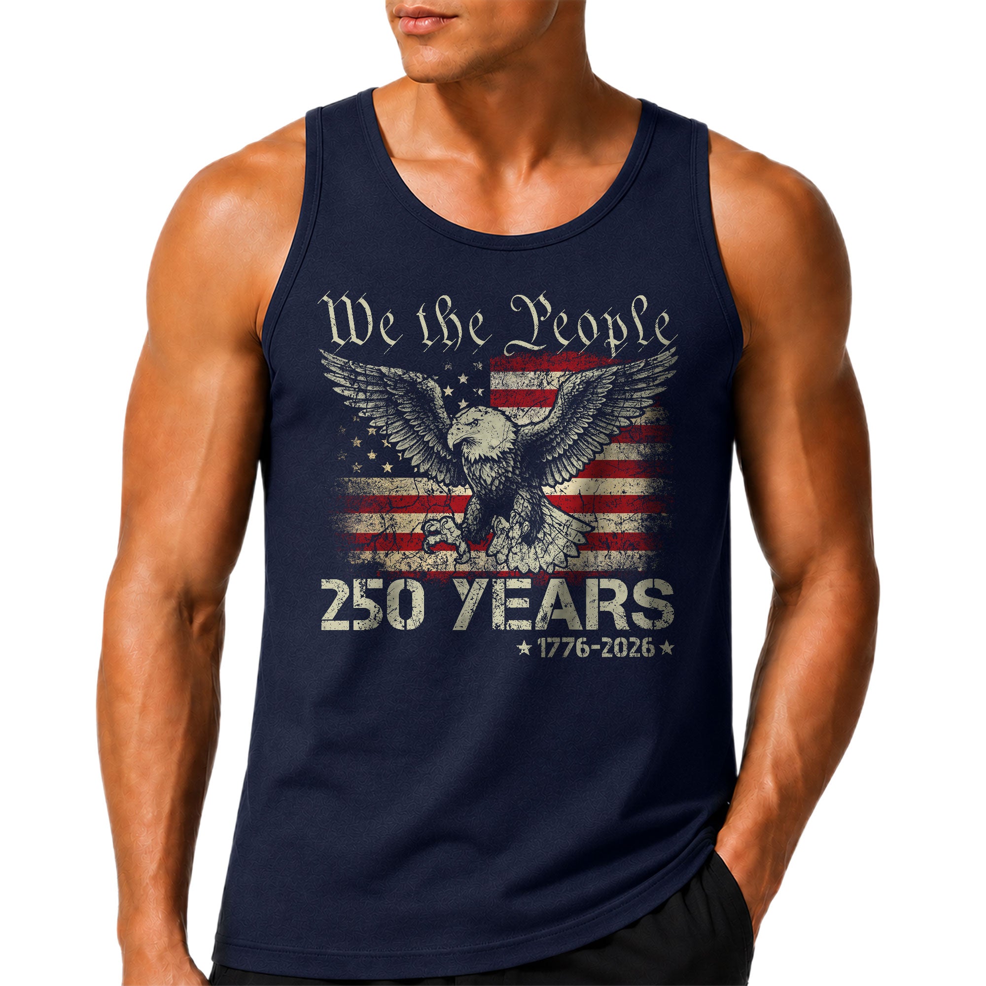 USA 1776-2026 Mens Tank Top Patriotic 250 Years We The People Eagle American Flag