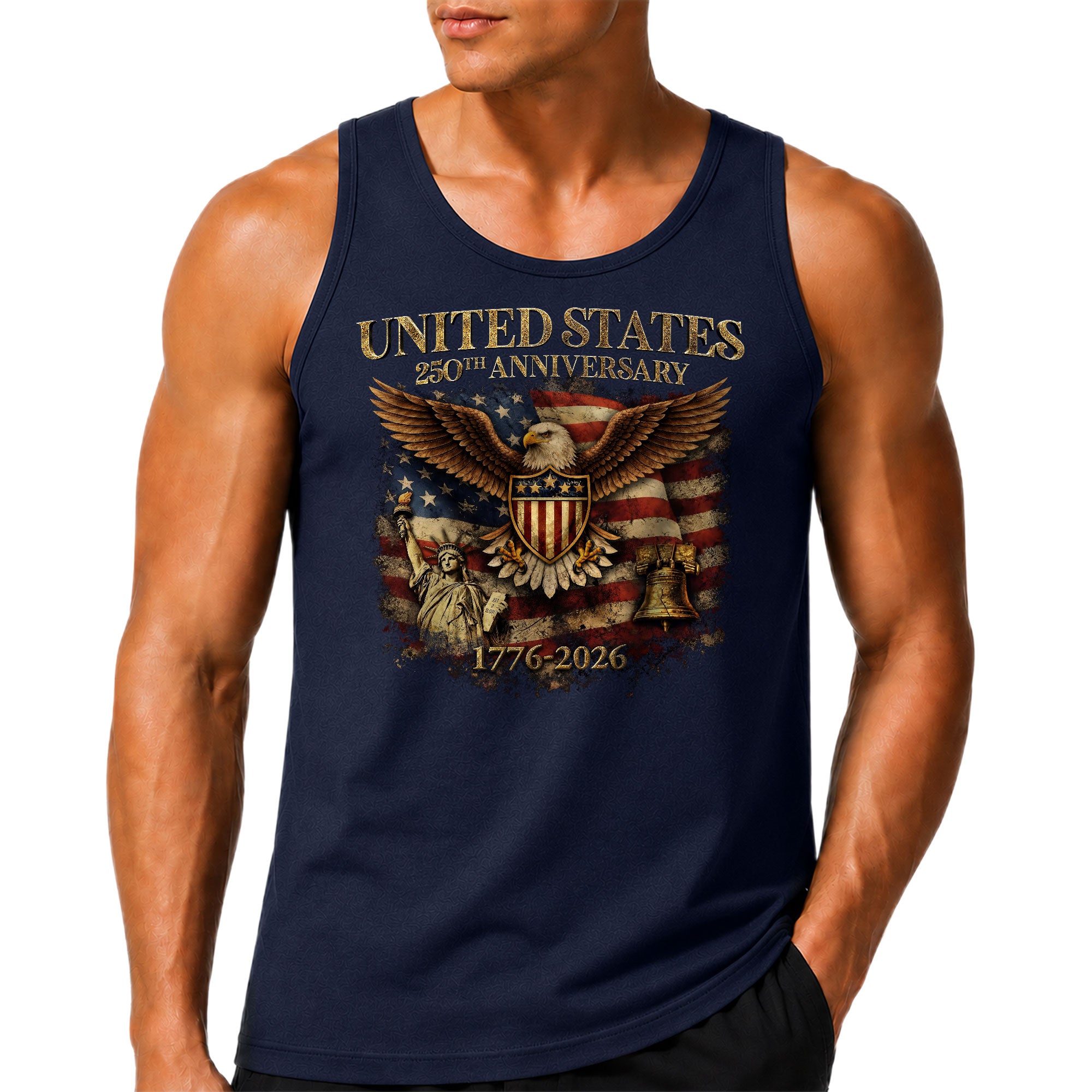 America 1776-2026 Mens Tank Top Patriotic 250th Anniversary Statue of Liberty