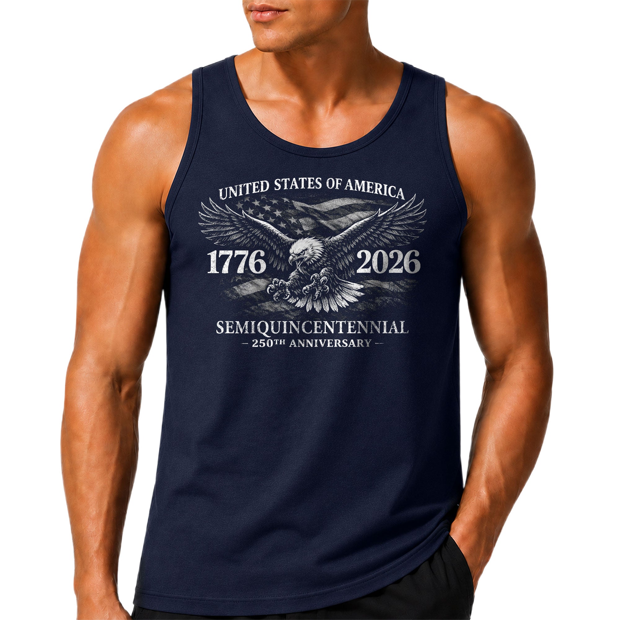 Independence 1776-2026 Mens Tank Top Patriotic 250th Anniversary Flag Tee