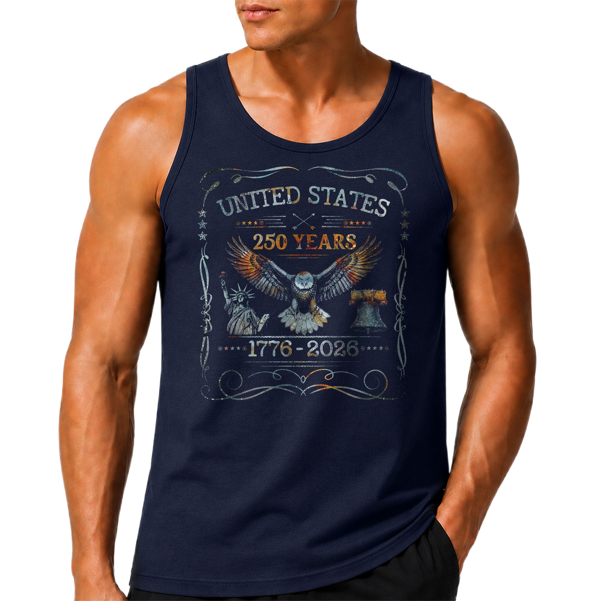 USA 1776-2026 Mens Tank Top Patriotic 250 Years Vintage Ornate Frame Eagle