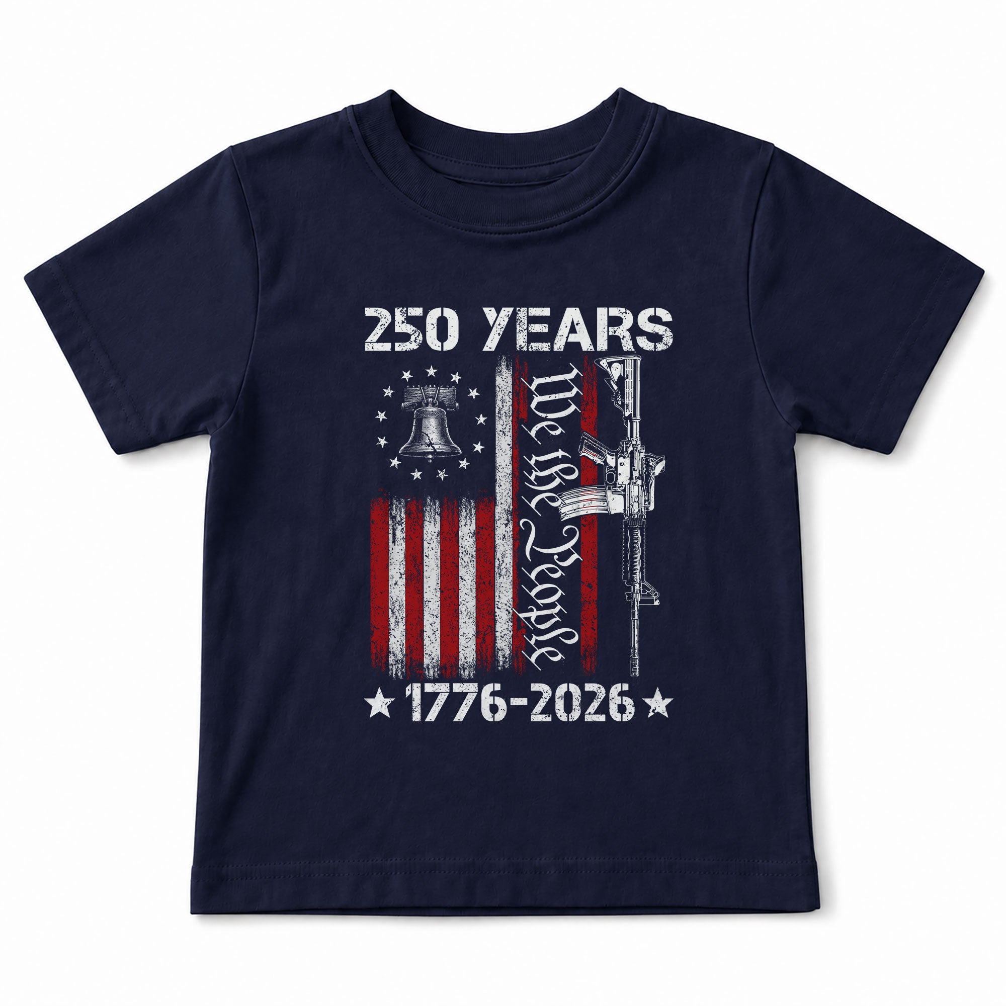 Youth Tee We the People 250 Years Patriotic 1776-2026 Liberty Bell Gun Boys Girls Shirt