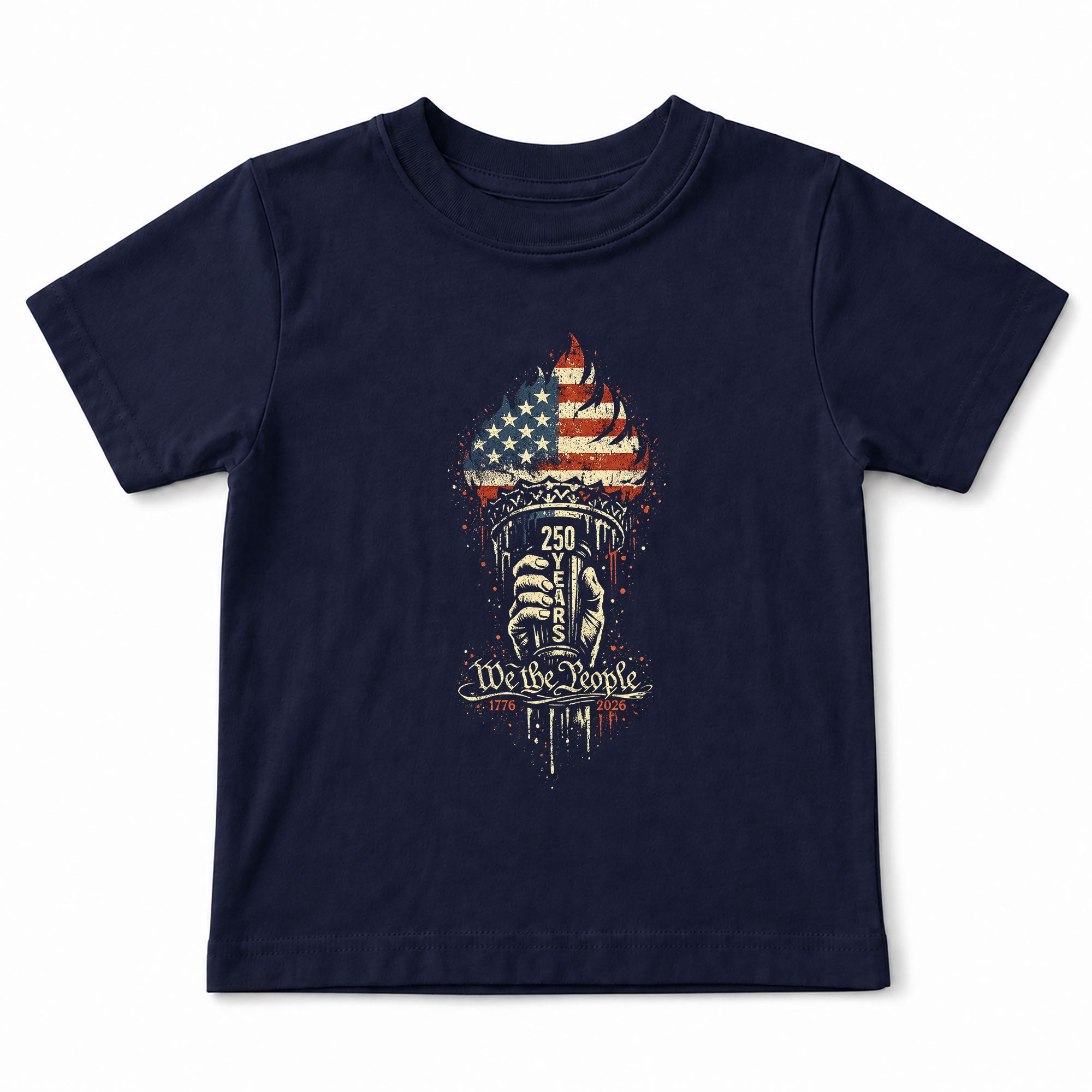 Patriotic 1776-2026 Kids Shirt We the People 250 Years Statue Liberty Torch Boys Girls Tee