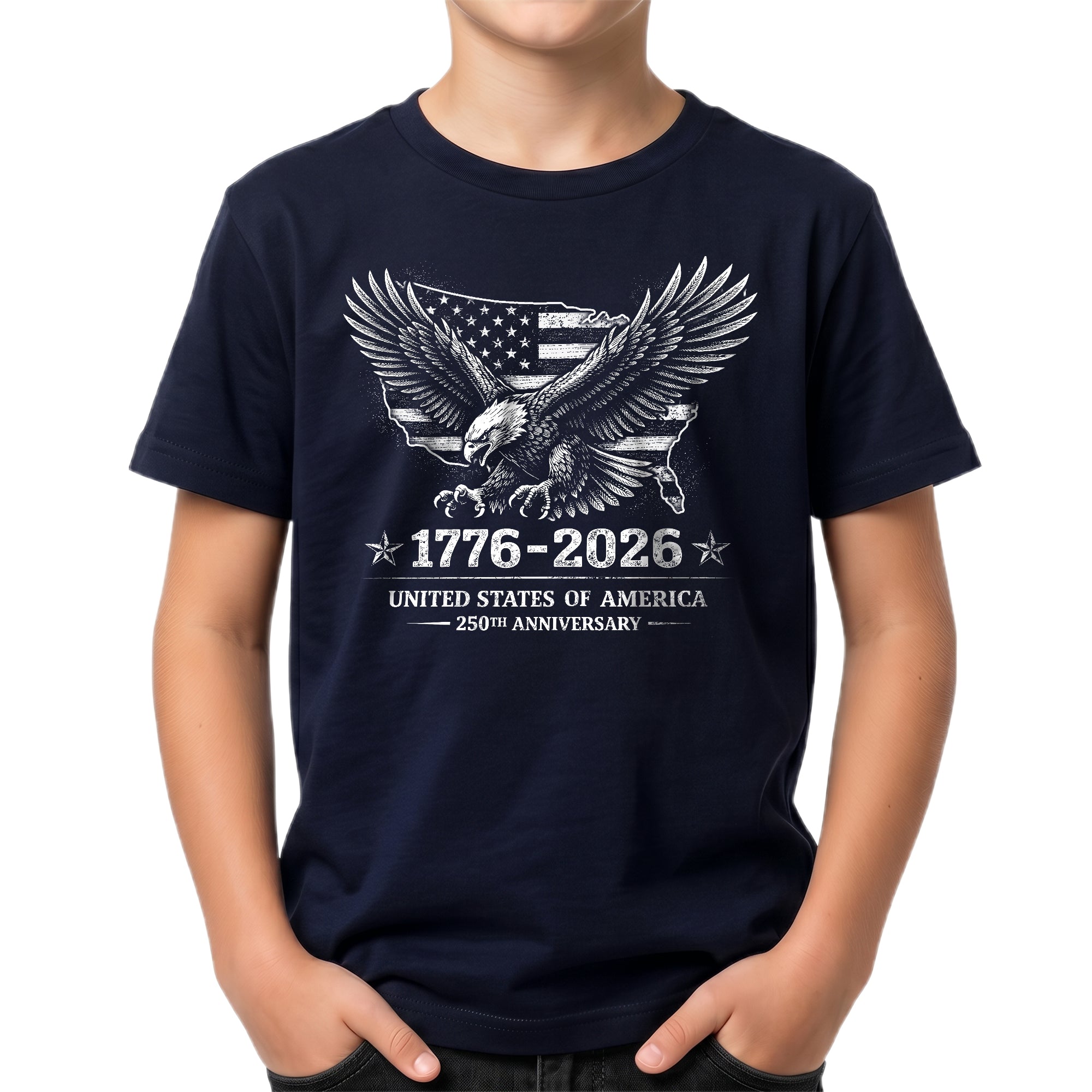 Youth Tee United States 250th Anniversary Patriotic 1776-2026 Eagle Map Boys Girls Shirt
