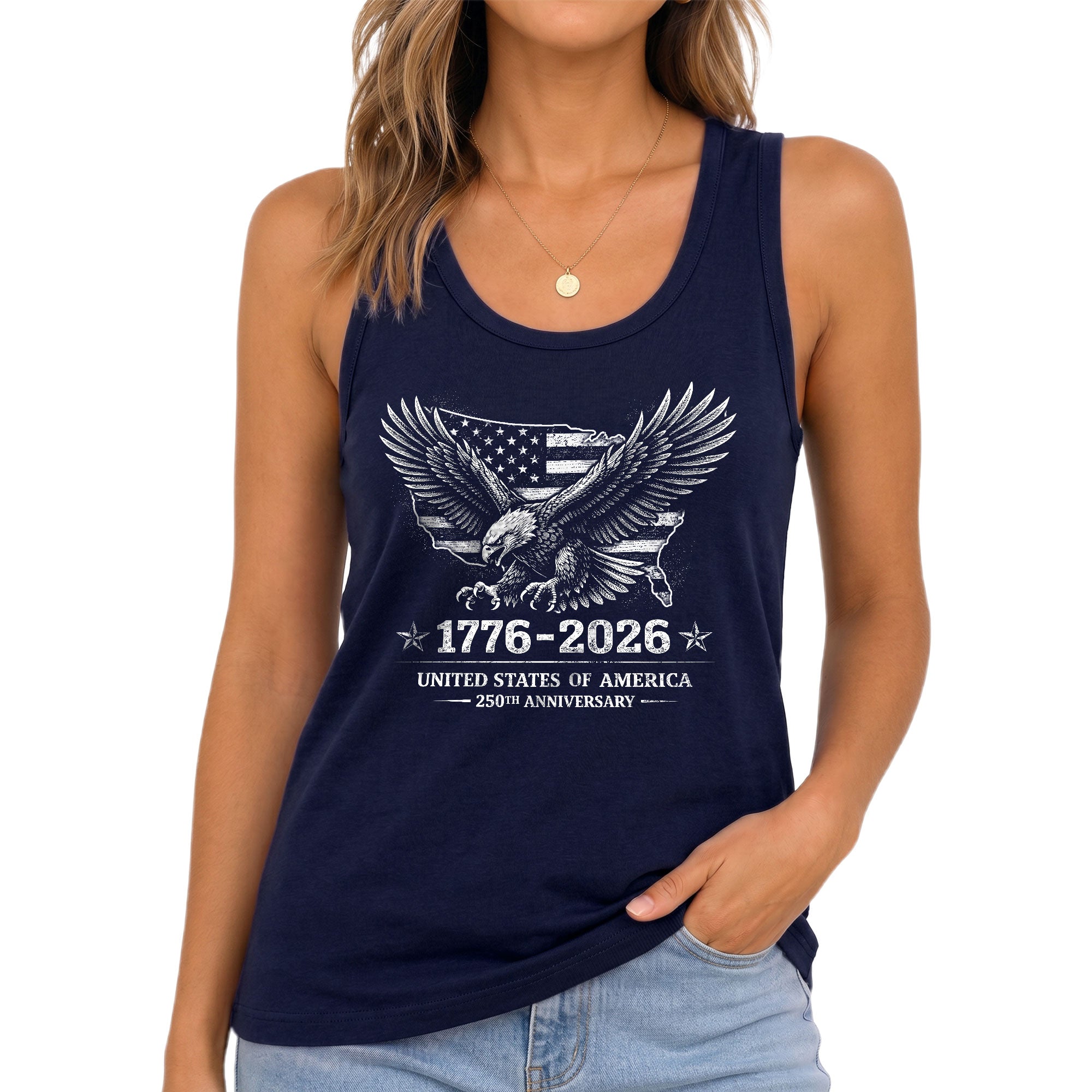 United States Tank Top Women Eagle Map Flag Patriotic 1776-2026 Retro Casual Shirt