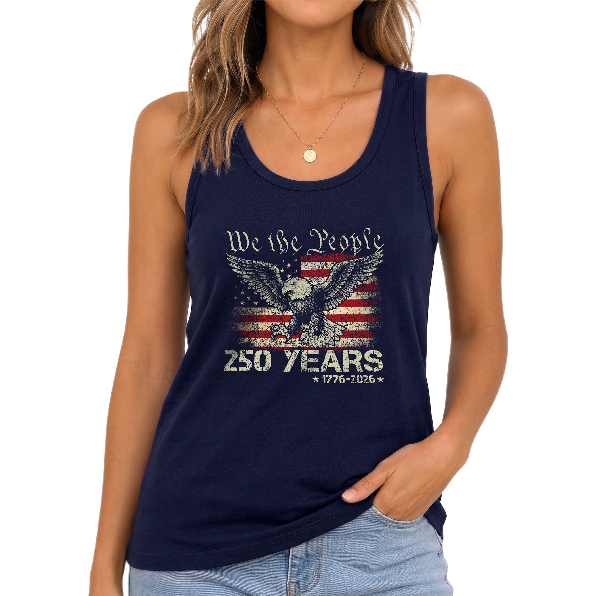 We the People 250 Years Tank Top Women Eagle Patriotic US Flag Historic 1776-2026 Shirt