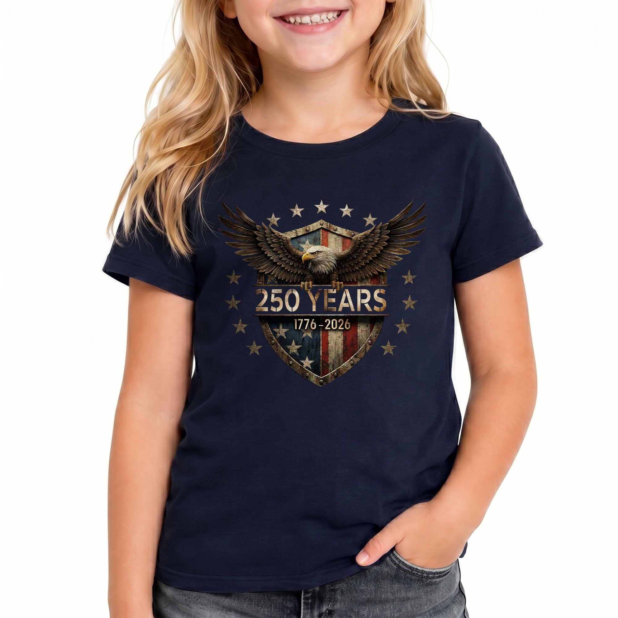 250 Years Kids T-Shirt 1776–2026 Patriotic Eagle Shield American Youth Tee